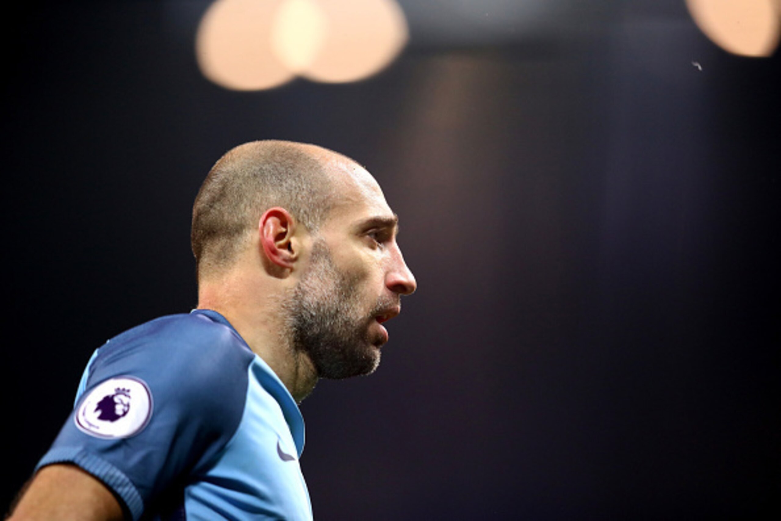 MANCHESTER, ENGLAND - JANUARY 21: Pablo Zabaleta of Manchester City looks on during the Premier League match between Manchester City and Tottenham Hotspur at the Etihad Stadium on January 21, 2017 in Manchester, England.  (Photo by Clive Mason/Getty Image