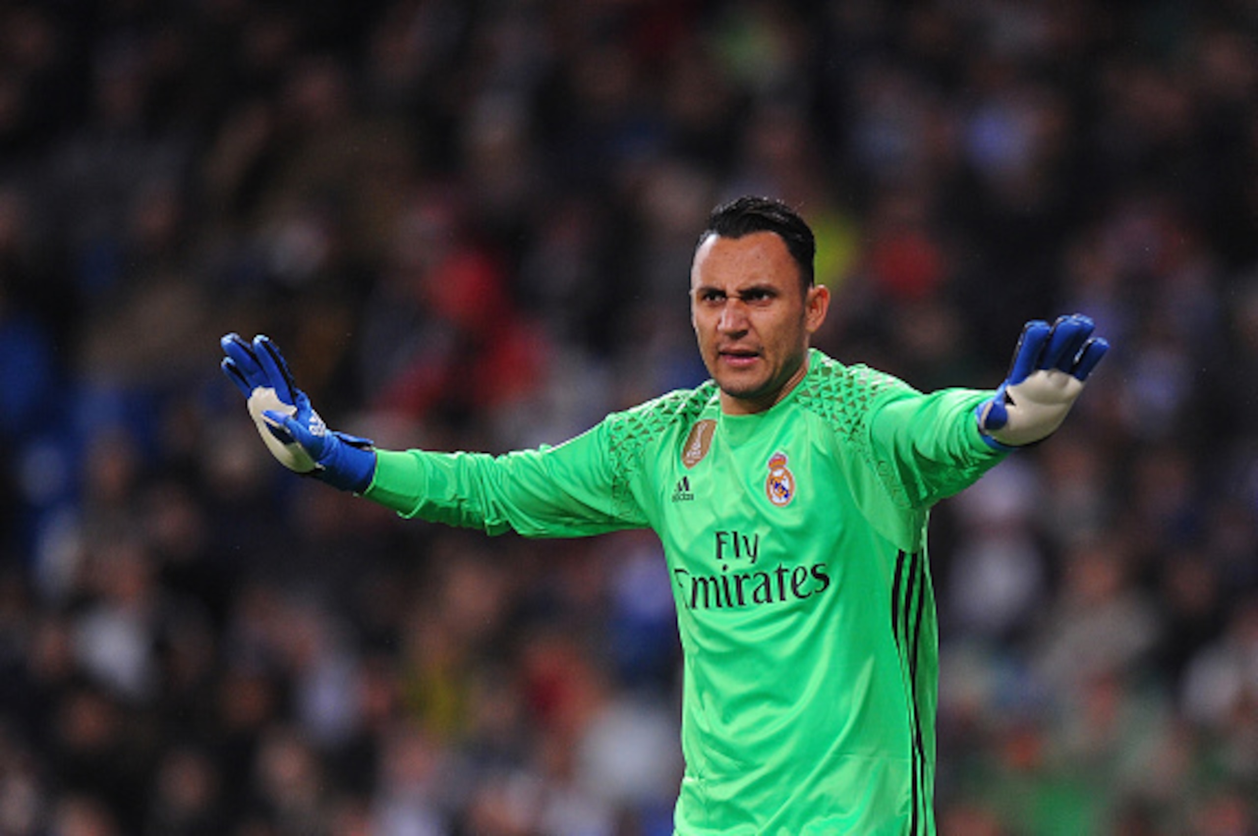 MADRID, SPAIN - JANUARY 29: Keylor Navas of Real Madrid reacts during the La Liga match between Real Madrid CF and Real Sociedad de Futbol at the Bernabeu on January 29, 2017 in Madrid, Spain. (Photo by Denis Doyle/Getty Images)