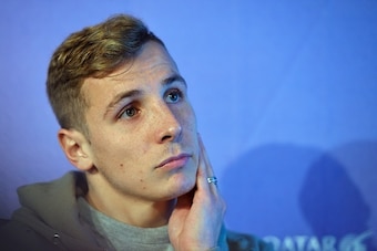 Barcelona's French defender Lucas Digne listens to questions during an AFP interview at the Sports Center FC Barcelona Joan Gamper in Sant Joan Despi, near Barcelona on February 8, 2017.
Lucas Digne says Barcelona's deadly strike force will again carry th