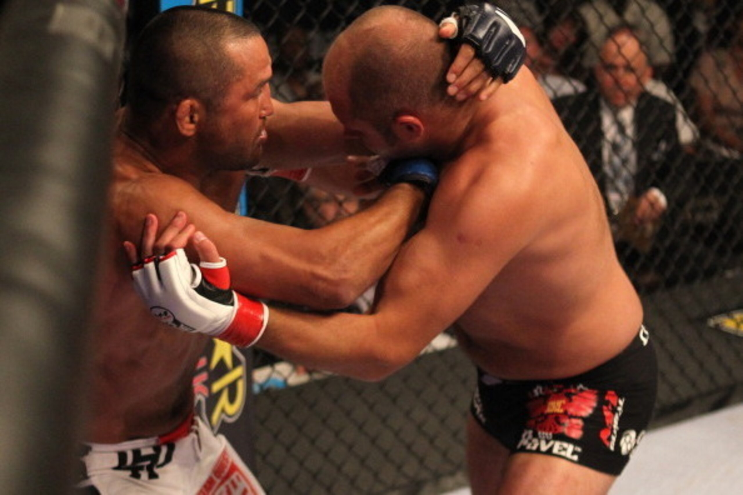 HOFFMAN ESTATES, IL - JULY 30:  (L-R) Dan Henderson punches Fedor Emelianenko during a heavyweight fight at the Strikeforce event at Sears Centre Arena on July 30, 2011 in Hoffman Estates, Illinois.  (Photo by Josh Hedges/Forza LLC/Forza LLC via Getty Ima