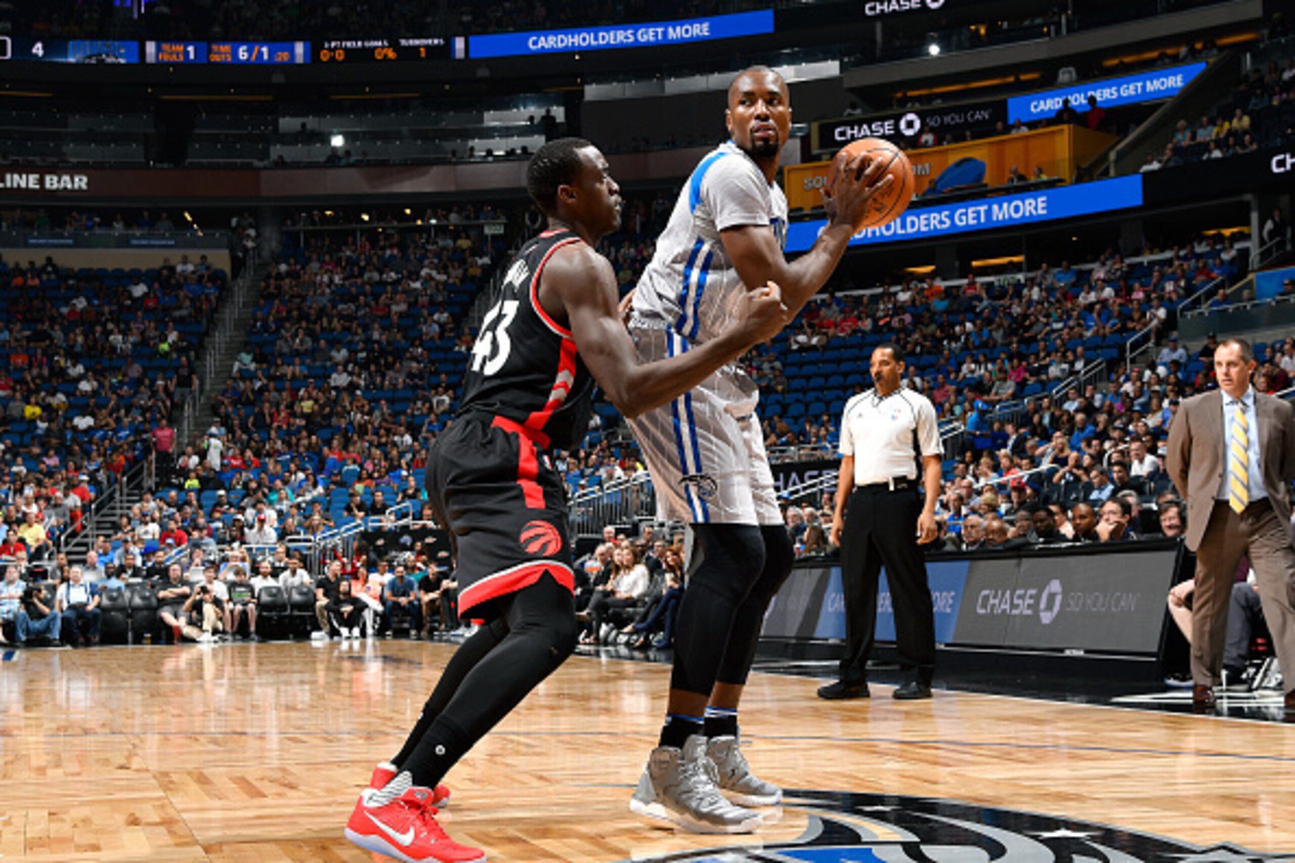 ORLANDO, FL - DECEMBER 18: Serge Ibaka #7 of the Orlando Magic handles the ball during the game against the Toronto Raptors on December 18, 2016 at Amway Center in Orlando, Florida Or. NOTE TO USER: User expressly acknowledges and agrees that, by download ORLANDO, FL - DECEMBER 18: Serge Ibaka #7 of the Orlando Magic handles the ball during the game against the Toronto Raptors on December 18, 2016 at Amway Center in Orlando, Florida Or. NOTE TO USER: User expressly acknowledges and agrees that, by download