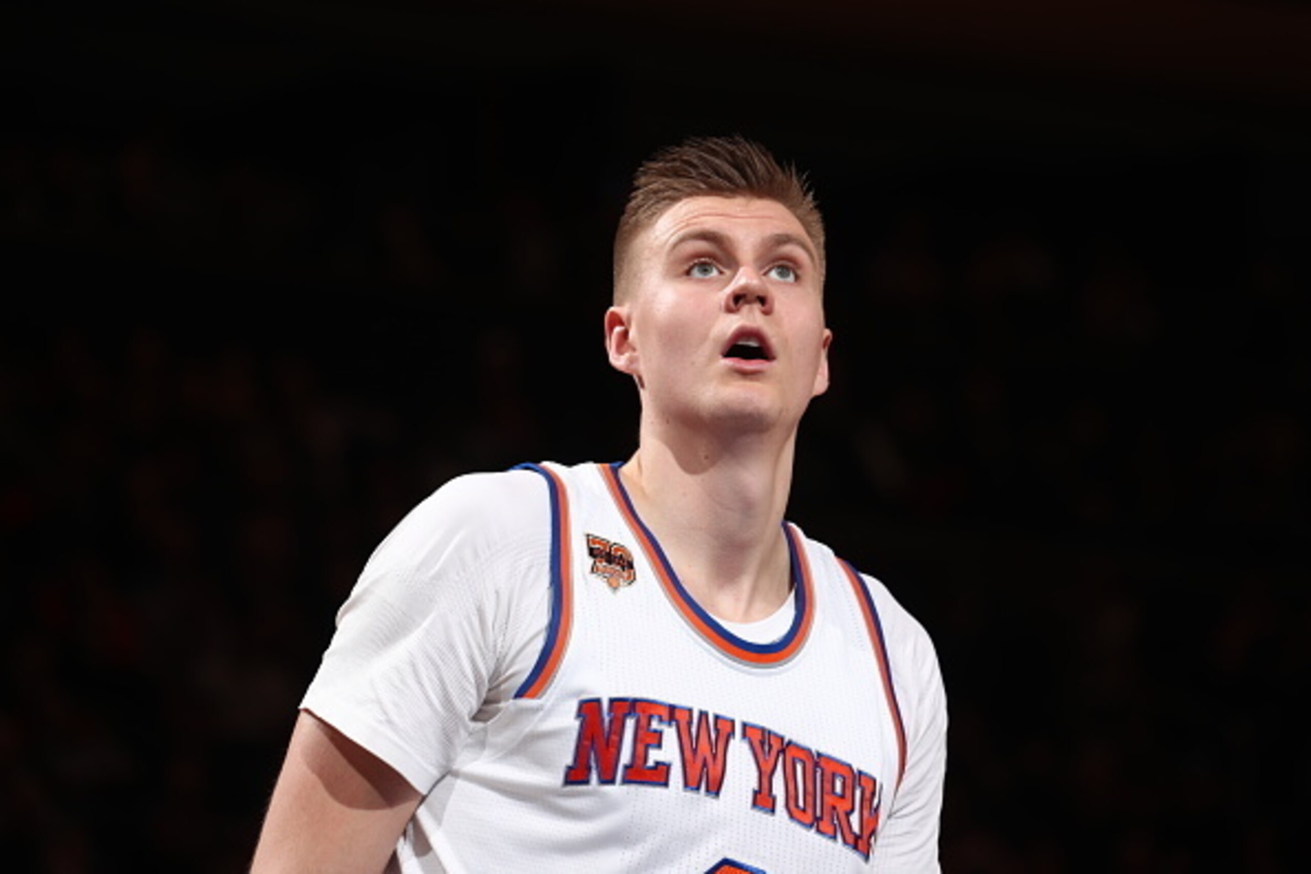 NEW YORK, NY - JANUARY 21: Kristaps Porzingis #6 of the New York Knicks is seen during the game against the Phoenix Suns on January 21, 2017 at Madison Square Garden in New York City on November 26, 2016.  NOTE TO USER: User expressly acknowledges and agr