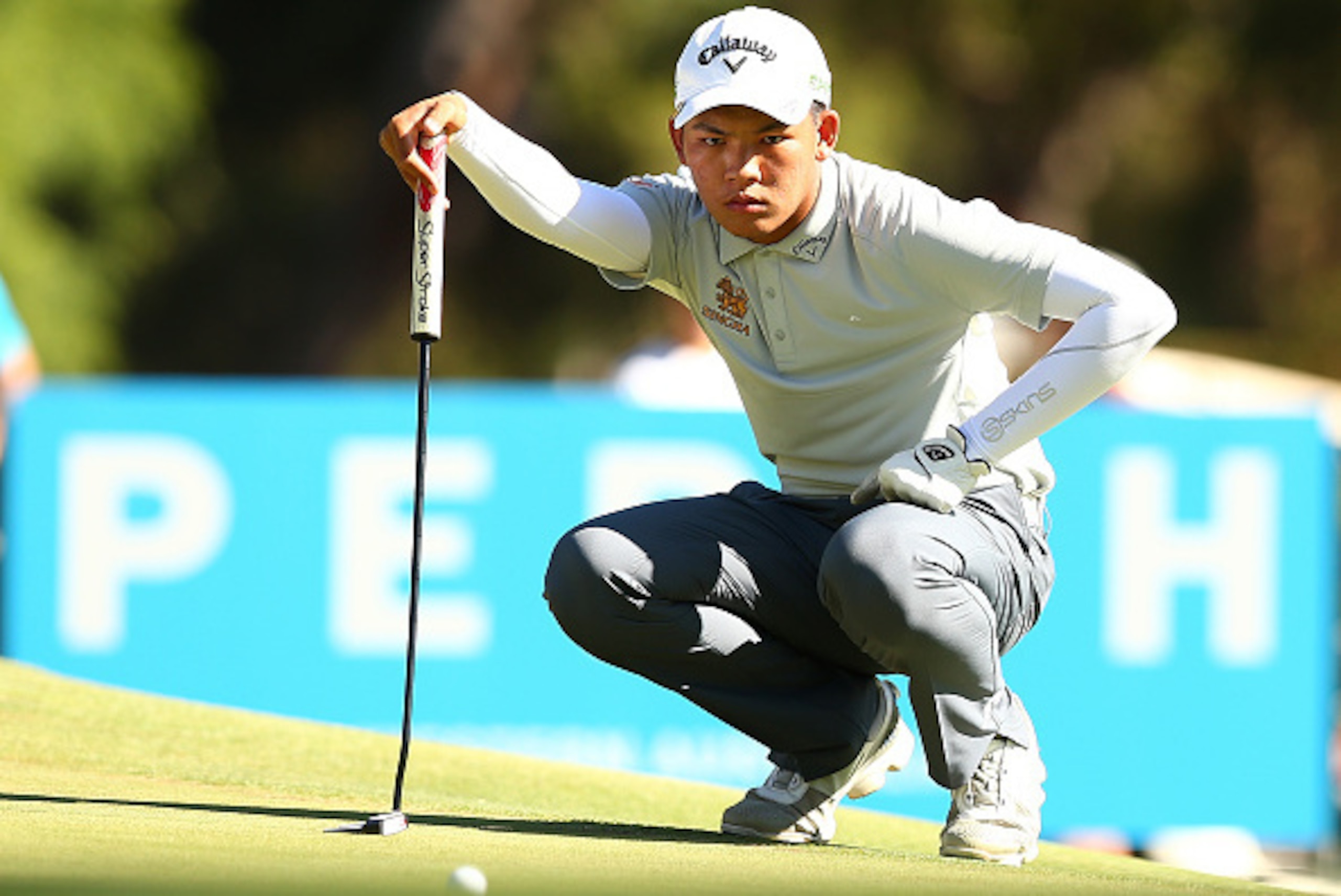 PERTH, AUSTRALIA - FEBRUARY 19:  Phachara Khongwatmai of Thailand reads the 6th green in match six of the match play during round four of the ISPS HANDA World Super 6 Perth at Lake Karrinyup Country Club on February 19, 2017 in Perth, Australia.  (Photo b