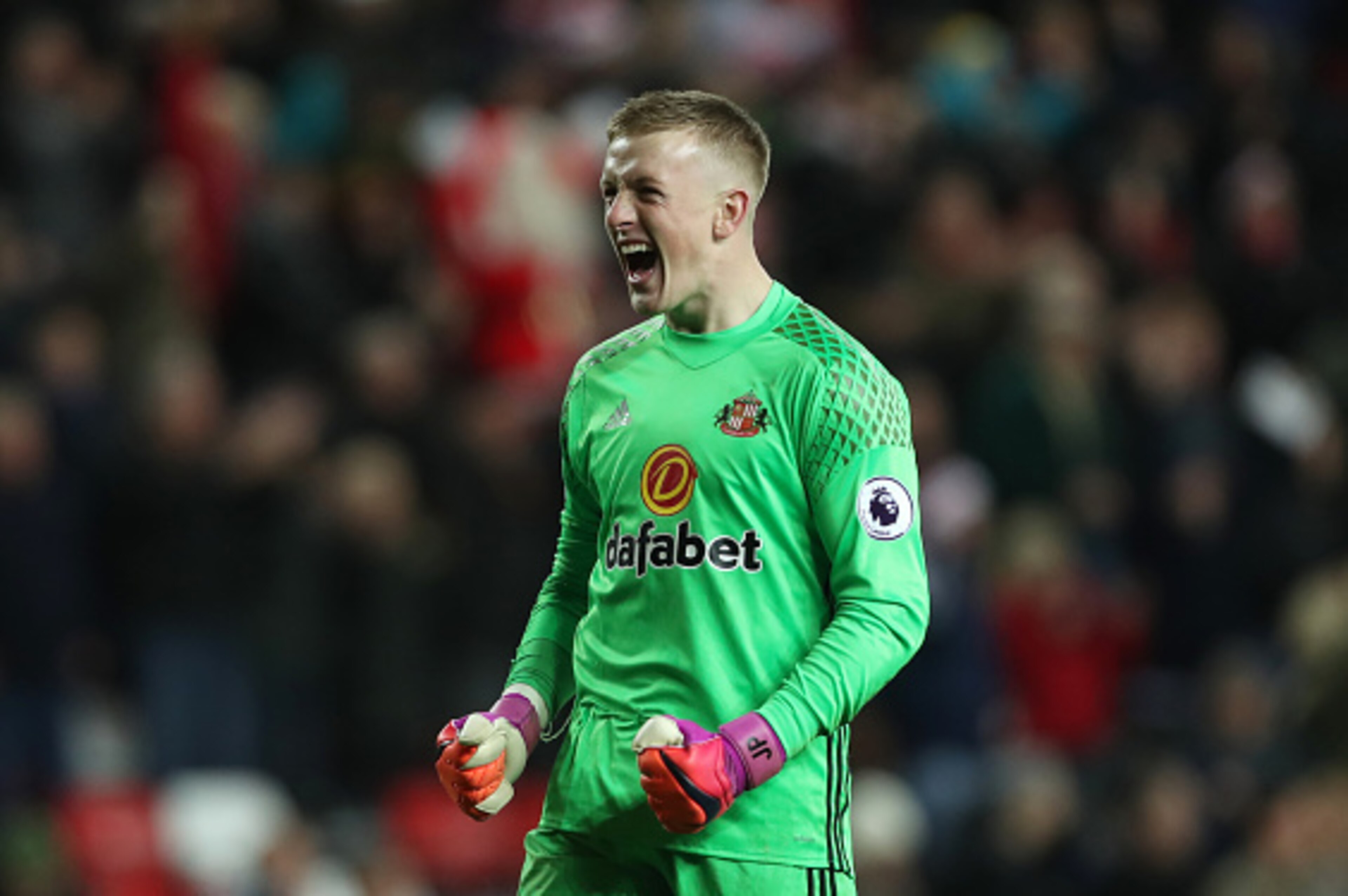 SUNDERLAND, ENGLAND - DECEMBER 17: Jordan Pickford of Sunderland reacts at the final whistle during the Premier League match between Sunderland and Watford at Stadium of Light on December 17, 2016 in Sunderland, England. (Photo by Ian MacNicol/Getty Image