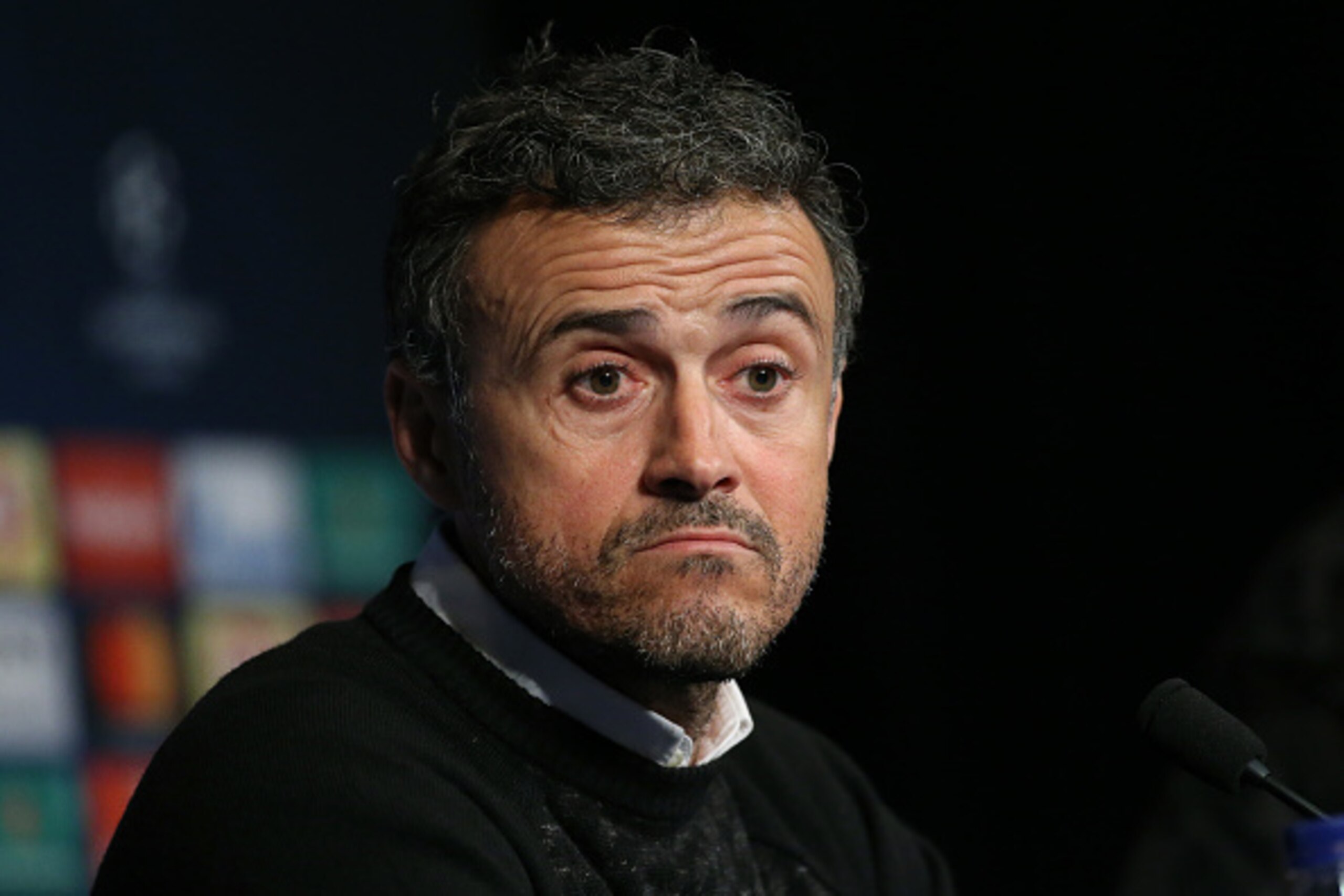 PARIS, FRANCE - FEBRUARY 14: Coach of FC Barcelona Luis Enrique Martinez answers to the media following the UEFA Champions League Round of 16 first leg match between Paris Saint-Germain and FC Barcelona at Parc des Princes on February 14, 2017 in Paris, F