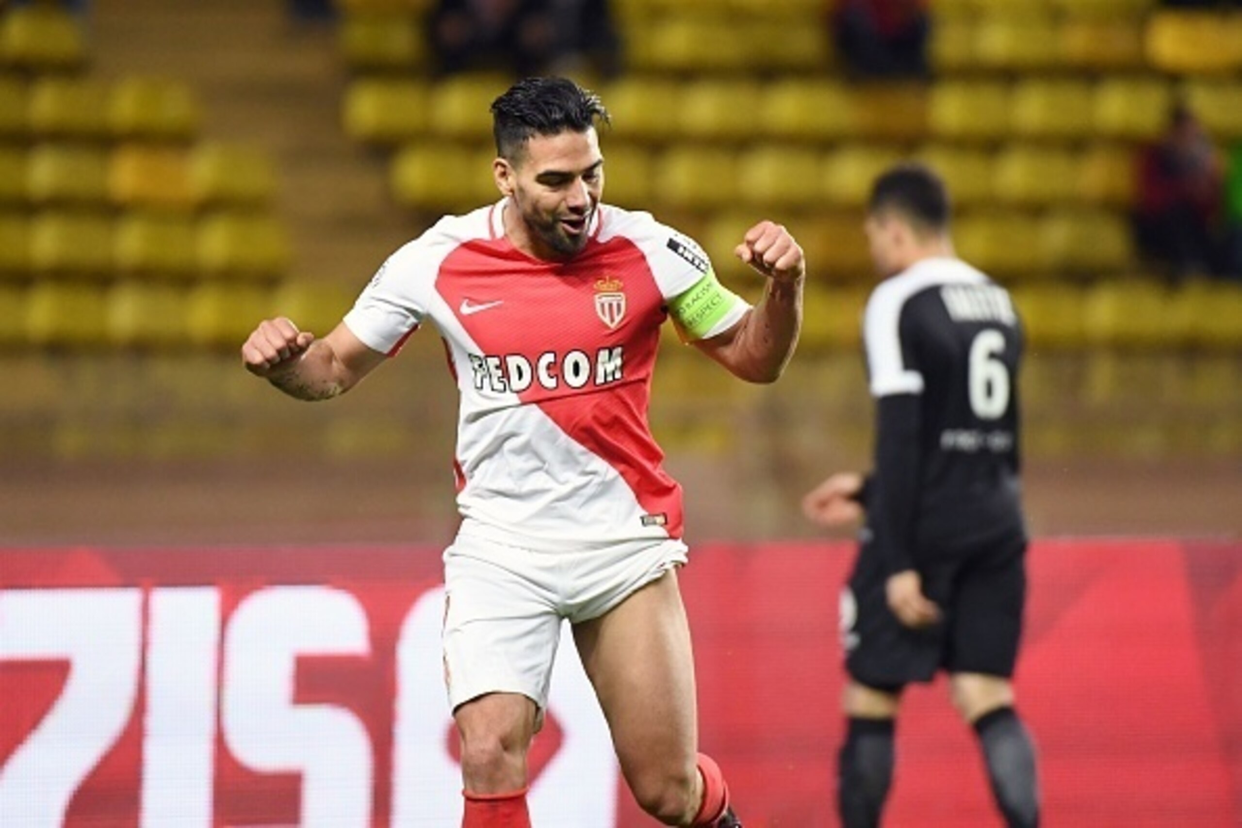 Monaco's Colombian forward Radamel Falcao celebrates after scoring a goal during the French Ligue 1 football match between AS Monaco and Metz (FCM) at the Louis II Stadium in Monaco on February 11, 2017. / AFP / Yann COATSALIOU (Photo credit shoul Monaco's Colombian forward Radamel Falcao celebrates after scoring a goal during the French Ligue 1 football match between AS Monaco and Metz (FCM) at the Louis II Stadium in Monaco on February 11, 2017. / AFP / Yann COATSALIOU (Photo credit shoul