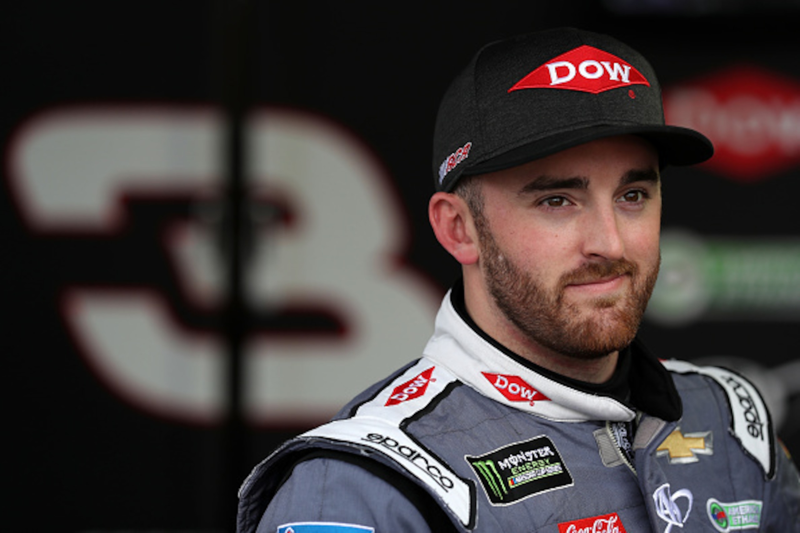 DAYTONA BEACH, FL - FEBRUARY 18:  Austin Dillon, driver of the #3 DOW Chevrolet, looks on during practice for the Monster Energy NASCAR Cup Series 59th Annual DAYTONA 500 at Daytona International Speedway on February 18, 2017 in Daytona Beach, Florida.  (