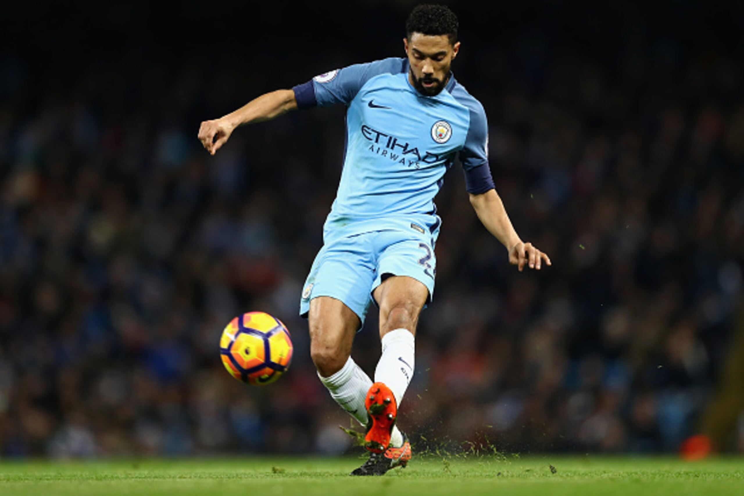 MANCHESTER, ENGLAND - JANUARY 21:  Gael Clichy of Manchester City in action during the Premier League match between Manchester City and Tottenham Hotspur at Etihad Stadium on January 21, 2017 in Manchester, England.  (Photo by Clive Mason/Getty Images)