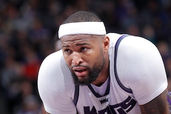 SACRAMENTO, CA - FEBRUARY 12: DeMarcus Cousins #15 of the Sacramento Kings looks on during the game against the New Orleans Pelicans on February 12, 2017 at Golden 1 Center in Sacramento, California. NOTE TO USER: User expressly acknowledges and agrees th