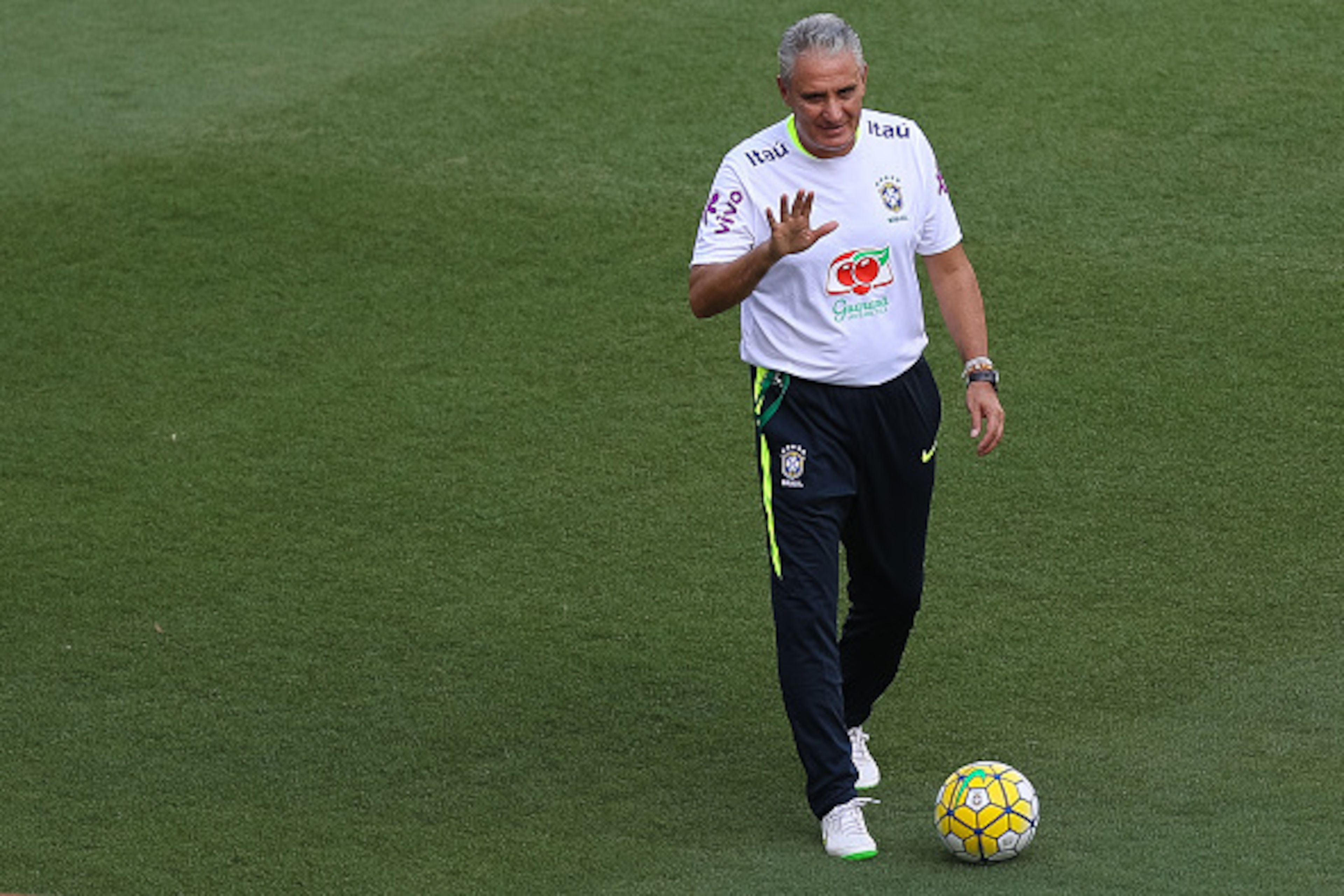 RIO DE JANEIRO, BRAZIL - JANUARY 24: Head coach Tite of Brazil in action during a training session at Engenhao Stadium on January 24, 2017 in Rio de Janeiro, Brazil. (Photo by Buda Mendes/Getty Images)