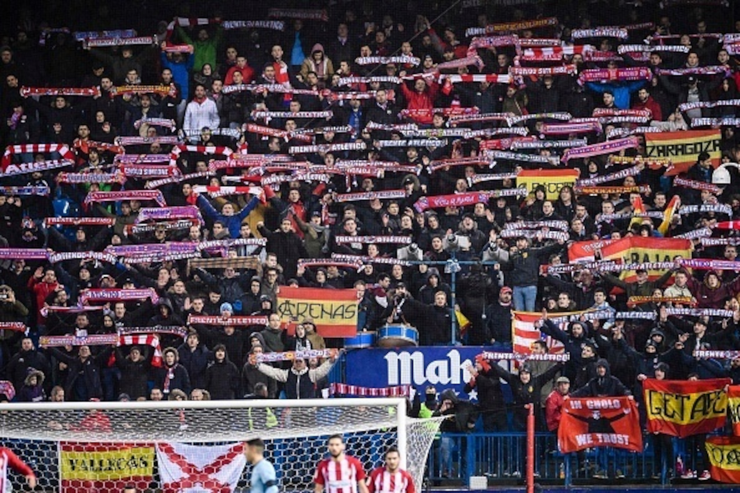 MADRID, SPAIN - FEBRUARY 12: Atletico de Madrid's fans celebrate for their team during their La Liga match between Atletico de Madrid and RC Celta de Vigo at the Vicente Calderón Stadium on 12 February 2017 in Madrid, Spain. (Photo by Power Sport Images/G MADRID, SPAIN - FEBRUARY 12: Atletico de Madrid's fans celebrate for their team during their La Liga match between Atletico de Madrid and RC Celta de Vigo at the Vicente Calderón Stadium on 12 February 2017 in Madrid, Spain. (Photo by Power Sport Images/G