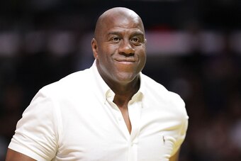 LOS ANGELES, CA - SEPTEMBER 30:  Magic Johnson Retired NBA Player attends Game Two of the Semifinals during the 2016 WNBA Playoffs against the Chicago Sky vs the Los Angeles Sparks at Staples Center on September 30, 2016 in Los Angeles, California.  (Phot