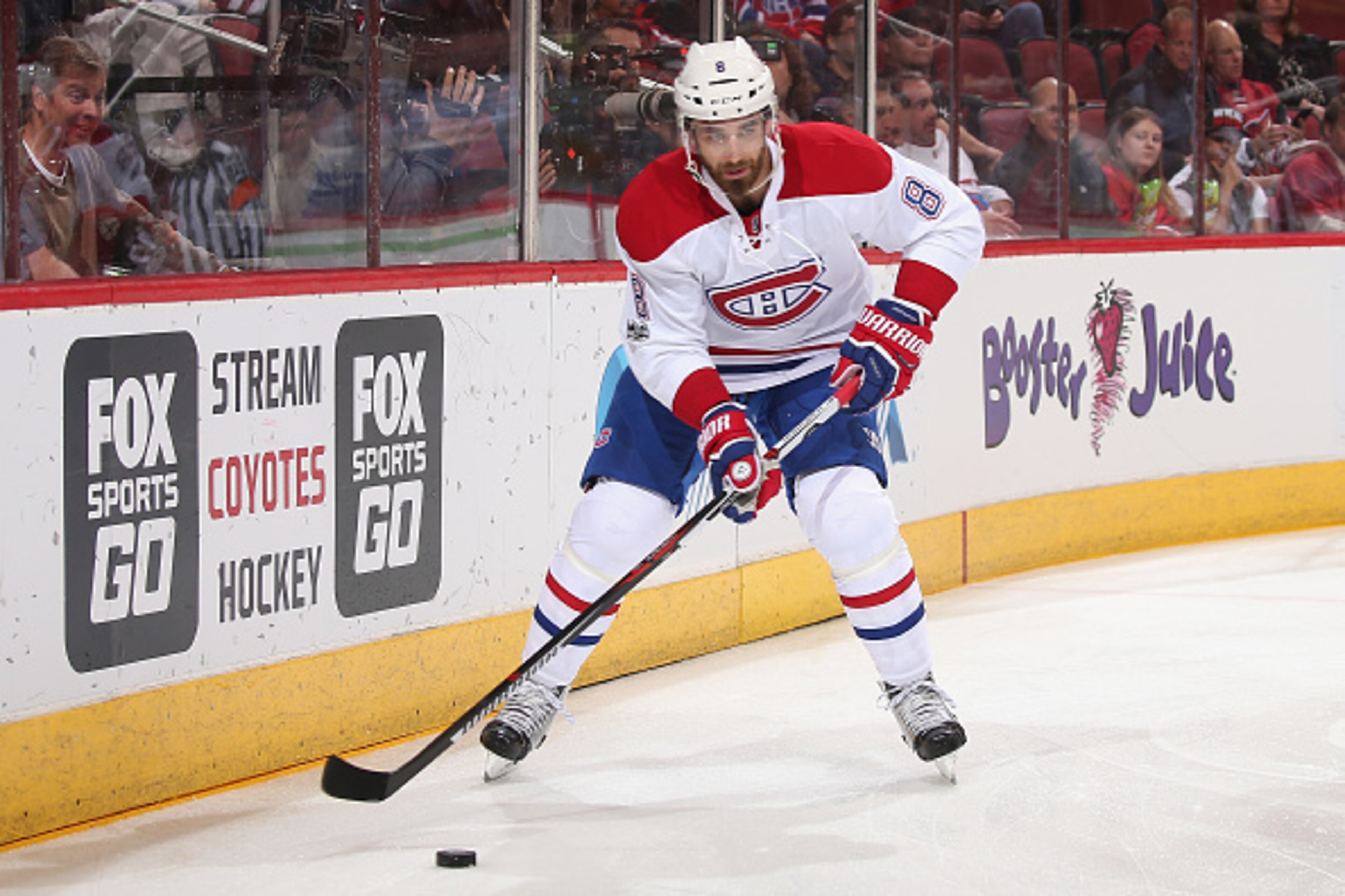 GLENDALE, AZ - FEBRUARY 09:  Greg Pateryn #8 of the Montreal Canadiens in action during the first period of the NHL game against the Arizona Coyotes at Gila River Arena on February 9, 2017 in Glendale, Arizona.  (Photo by Christian Petersen/Getty Images)