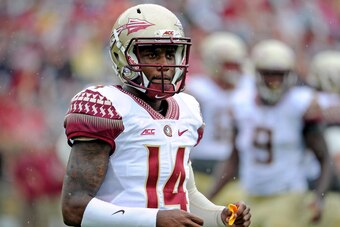 Apr 11, 2015; Tallahassee, FL, USA; Florida State Seminoles quarterback De'Andre Johnson (14) during the spring game at Doak Campbell Stadium. Mandatory Credit: Melina Vastola-USA TODAY Sports