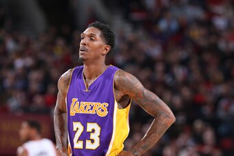 PORTLAND, OR - JANUARY 5:  Louis Williams #23 of the Los Angeles Lakers reacts to a play against the Portland Trail Blazers during the game on January 5, 2017 at the Moda Center in Portland, Oregon. NOTE TO USER: User expressly acknowledges and agrees tha