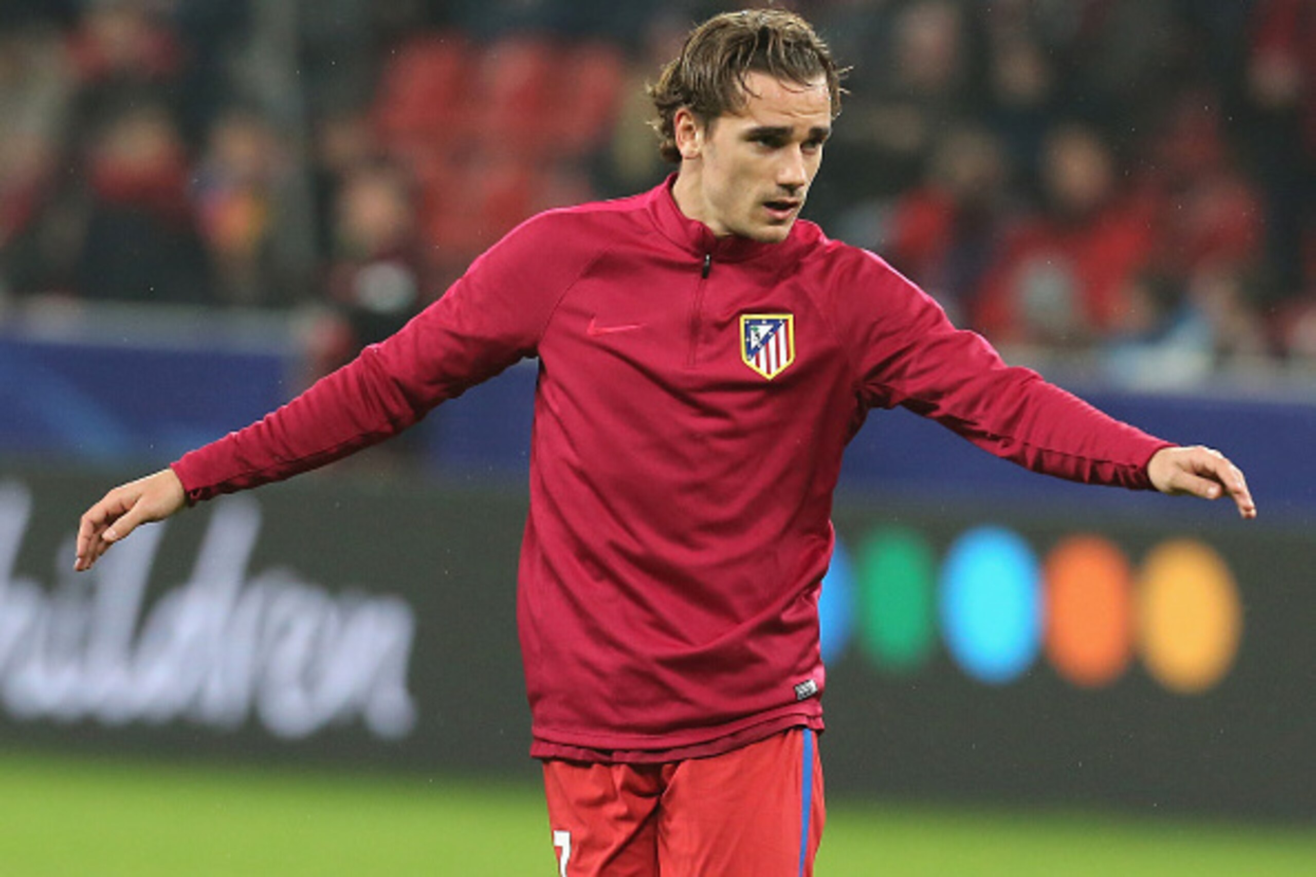 LEVERKUSEN, GERMANY - FEBRUARY 21: Antoine Griezmann of Atletico Madrid looks on during the UEFA Champions League Round of 16 first leg match between Bayer Leverkusen and Club Atletico de Madrid at BayArena on February 21, 2017 in Leverkusen, Germany. (Ph