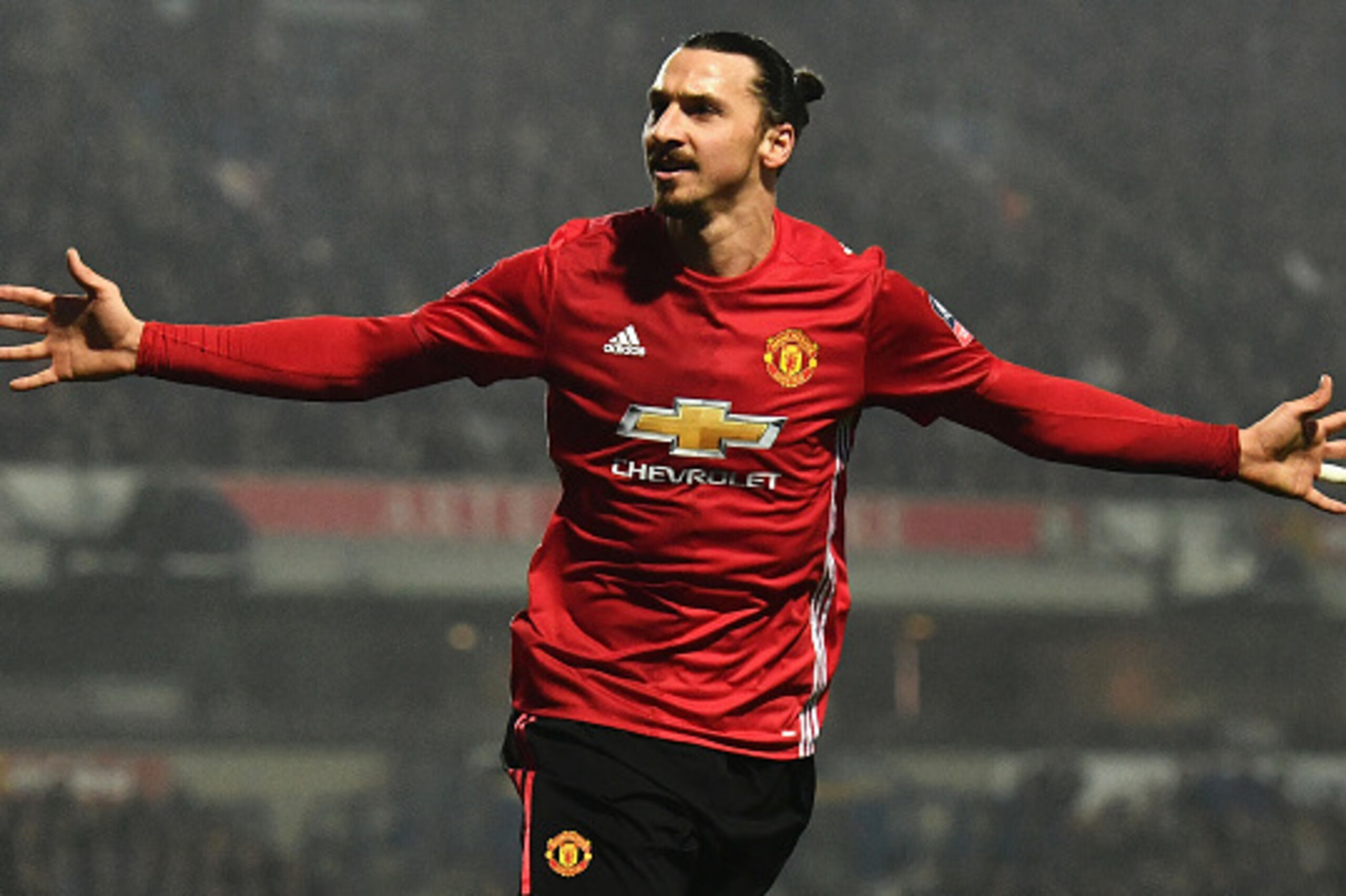 BLACKBURN, ENGLAND - FEBRUARY 19:  Zlatan Ibrahimovic of Manchester United celebrates as he scores their second goal during The Emirates FA Cup Fifth Round match between Blackburn Rovers and Manchester United at Ewood Park on February 19, 2017 in Blackbur