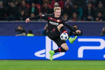 LEVERKUSEN, GERMANY - FEBRUARY 21: Julian Brandt of Bayer Leverkusen controls the ball during the UEFA Champions League Round of 16 first leg match between Bayer Leverkusen and Club Atletico de Madrid at BayArena on February 21, 2017 in Leverkusen, German