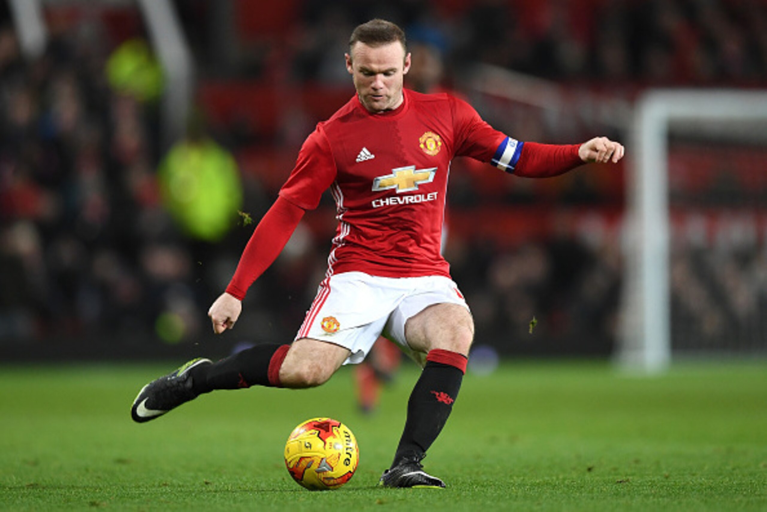 MANCHESTER, ENGLAND - JANUARY 10:  Wayne Rooney of Manchester United in action during the EFL Cup Semi-Final First Leg match between Manchester United and Hull City at Old Trafford on January 10, 2017 in Manchester, England.  (Photo by Shaun Botterill/Get