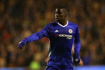 WOLVERHAMPTON, ENGLAND - FEBRUARY 18:  Kurt Zouma of Chelsea gestures during the Emirates FA Cup Fifth Round match between Wolverhampton Wanderers and Chelsea at Molineux on February 18, 2017 in Wolverhampton, England.  (Photo by Robbie Jay Barratt - AMA/