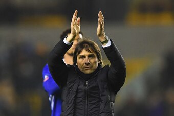 WOLVERHAMPTON, ENGLAND - FEBRUARY 18:  Antonio Conte, Manager of Chelsea shows appreciation to the fans after The Emirates FA Cup Fifth Round match between Wolverhampton Wanderers and Chelsea at Molineux on February 18, 2017 in Wolverhampton, England.  (P