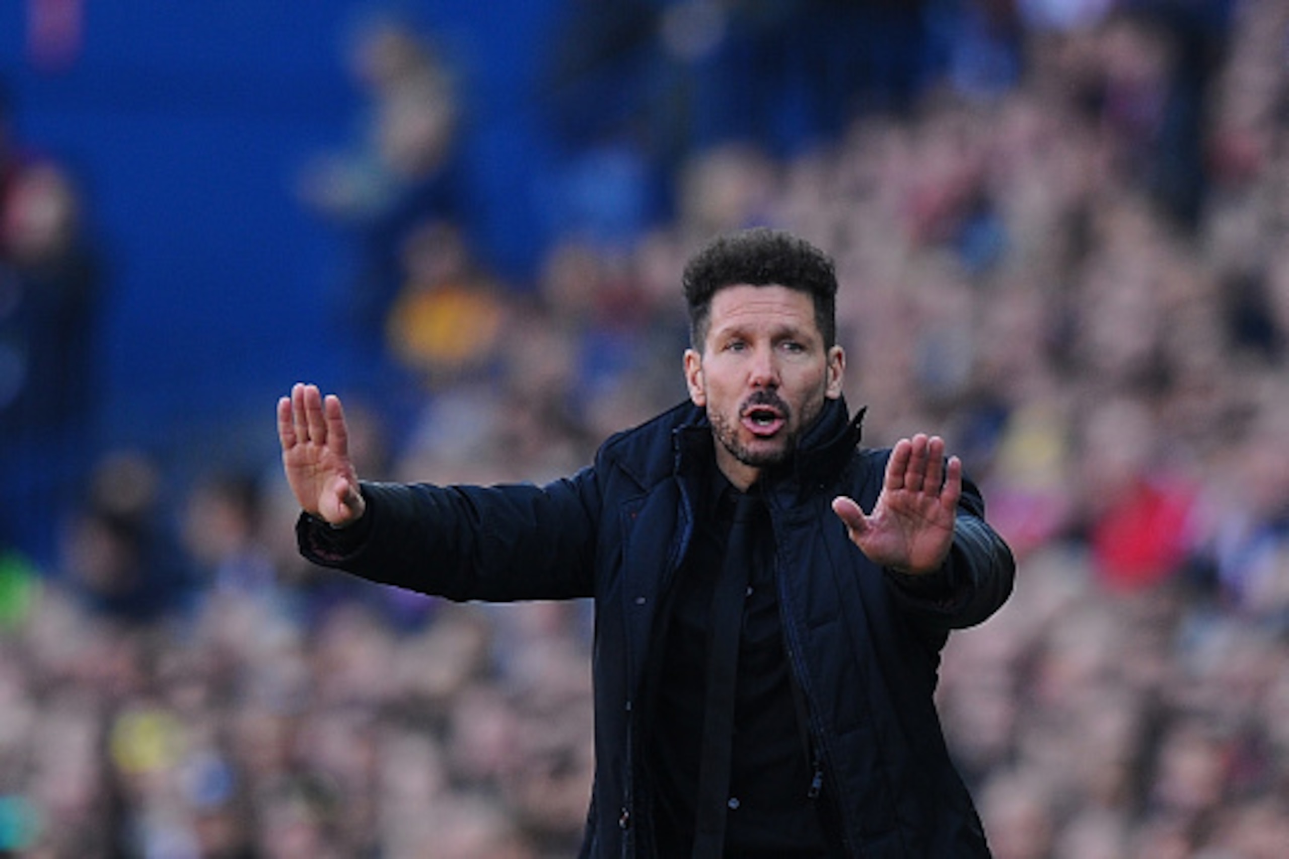 MADRID, SPAIN - FEBRUARY 26:  Head coach Diego Simeone of Club Atletico de Madrid reacts during the La Liga match between Club Atletico de Madrid and FC Barcelona at Vicente Calderon Stadium on February 26, 2017 in Madrid, Spain.  (Photo by Denis Doyle/Ge
