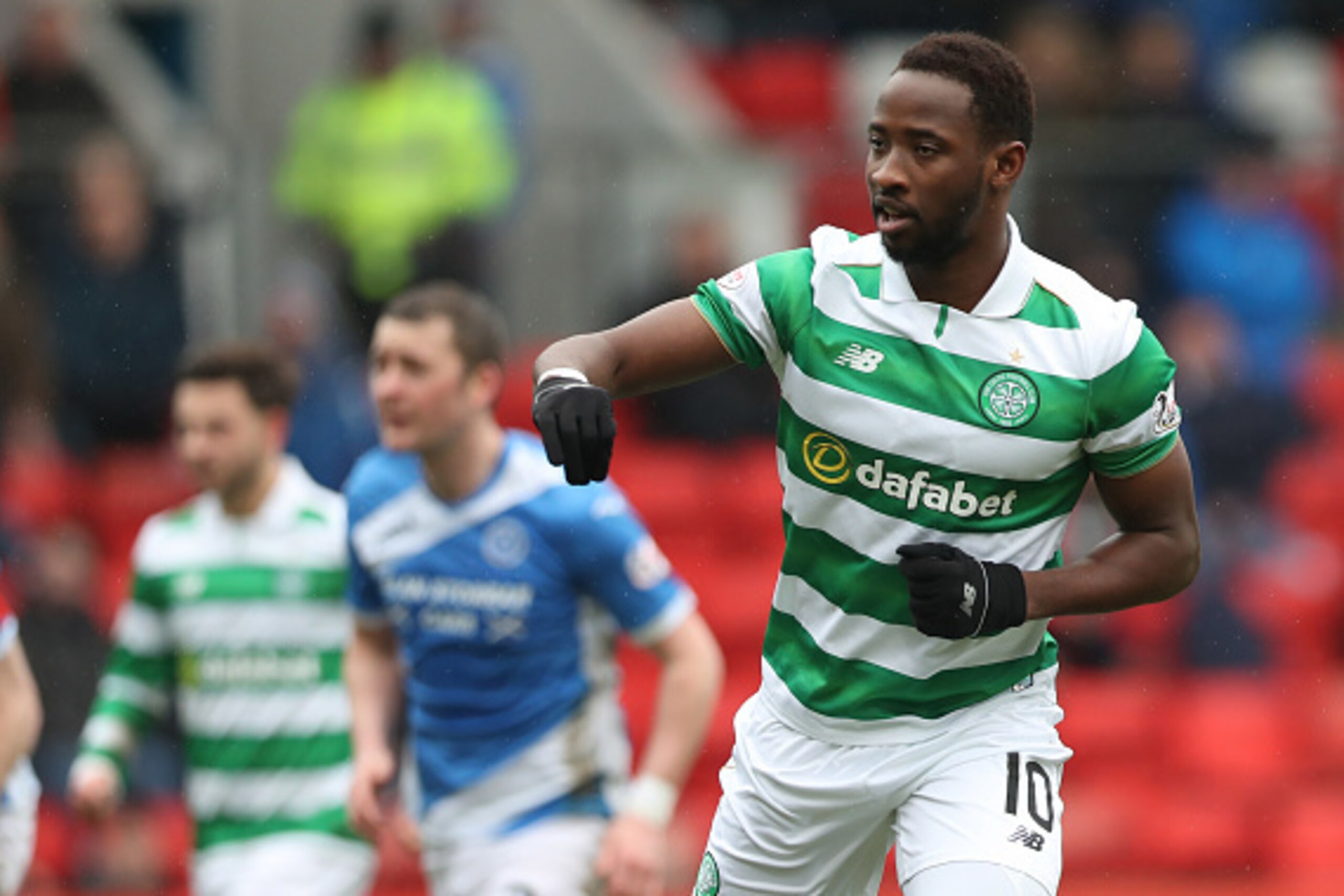 PERTH, SCOTLAND - FEBRUARY 05:  Moussa Dembele of Celtic celebrates after he scores from the penalty spot during the Ladbrokes Scottish Premiership match between St Johnstone and Celtic at McDiarmid Park at  on February 5, 2017 in Perth, Scotland. (Photo 