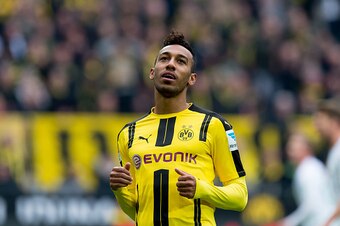 DORTMUND, GERMANY - FEBRUARY 18: Pierre-Emerick Aubameyang of Dortmund looks on during the Bundesliga match between Borussia Dortmund and VfL Wolfsburg at Signal Iduna Park on February 18, 2017 in Dortmund, Germany. (Photo by TF-Images/Getty Images)