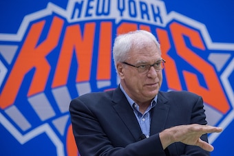 New York Knicks President Phil Jackson speaks with the media att Madison Square Garden training center on July 8, 2016 in Tarrytown, New York. / AFP / Bryan R. Smith        (Photo credit should read BRYAN R. SMITH/AFP/Getty Images)