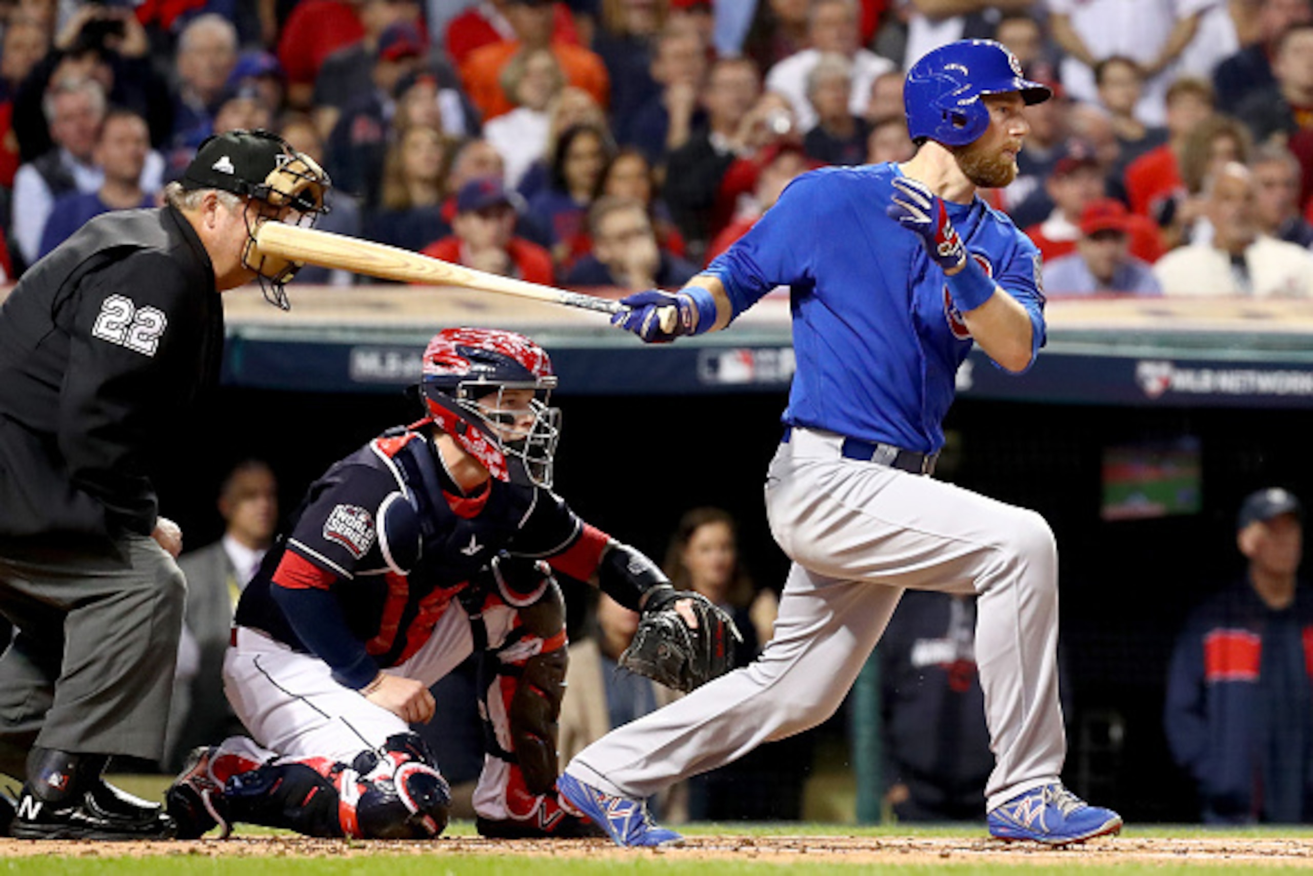 CLEVELAND, OH - NOVEMBER 01: Ben Zobrist #18 of the Chicago Cubs hits a single during the first inning against the Cleveland Indians in Game Six of the 2016 World Series at Progressive Field on November 1, 2016 in Cleveland, Ohio. (Photo by Tim Bradbury CLEVELAND, OH - NOVEMBER 01: Ben Zobrist #18 of the Chicago Cubs hits a single during the first inning against the Cleveland Indians in Game Six of the 2016 World Series at Progressive Field on November 1, 2016 in Cleveland, Ohio. (Photo by Tim Bradbury