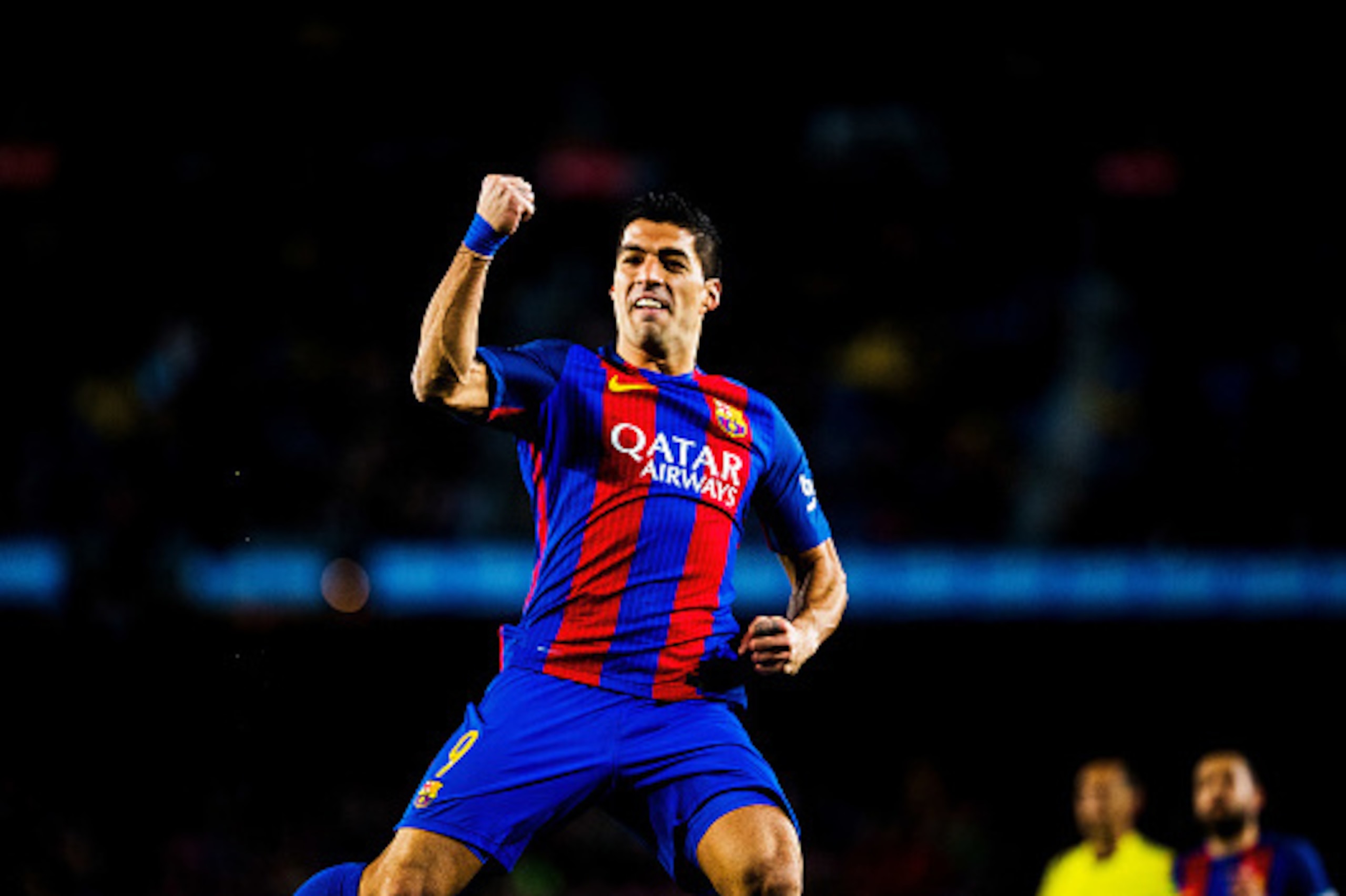 BARCELONA, SPAIN - MARCH 01: Luis Suarez of Barcelona celebrates after scoring his team's third goal during the La Liga match between FC Barcelona and Real Sporting de Gijon at Camp Nou on March 01, 2017 in Barcelona, Spain. (Photo by Vladimir Rys Photog BARCELONA, SPAIN - MARCH 01: Luis Suarez of Barcelona celebrates after scoring his team's third goal during the La Liga match between FC Barcelona and Real Sporting de Gijon at Camp Nou on March 01, 2017 in Barcelona, Spain. (Photo by Vladimir Rys Photog