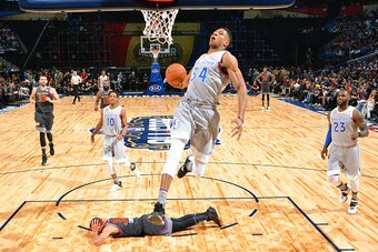 NEW ORLEANS, LA - FEBRUARY 19:  Giannis Antetokounmpo #34 of the Eastern Conference All-Star Team drives to the basket against the Western Conference All-Star Team during the NBA All-Star Game as part of the 2017 NBA All Star Weekend on February 19, 2017 