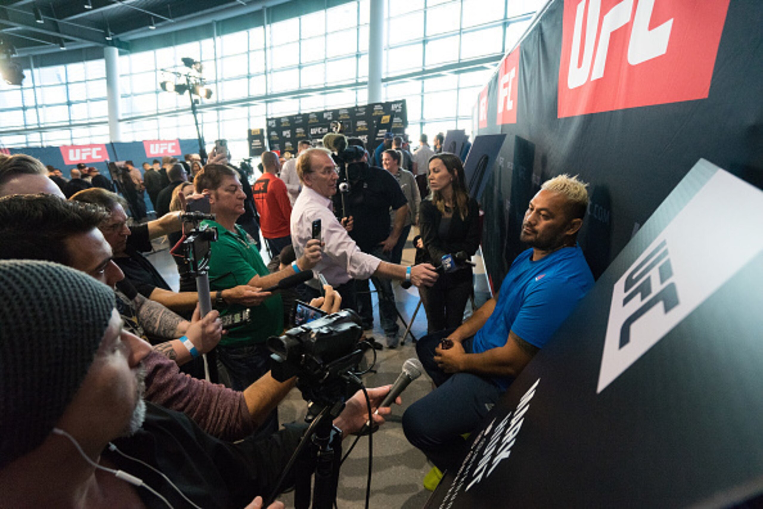 LAS VEGAS, NV - MARCH 02:  Mark Hunt speaks to the media during the UFC 209 Ultimate Media Day inside TMobile Arena on March 2, 2017 in Las Vegas, Nevada. (Photo by Brandon Magnus/Zuffa LLC/Zuffa LLC via Getty Images)