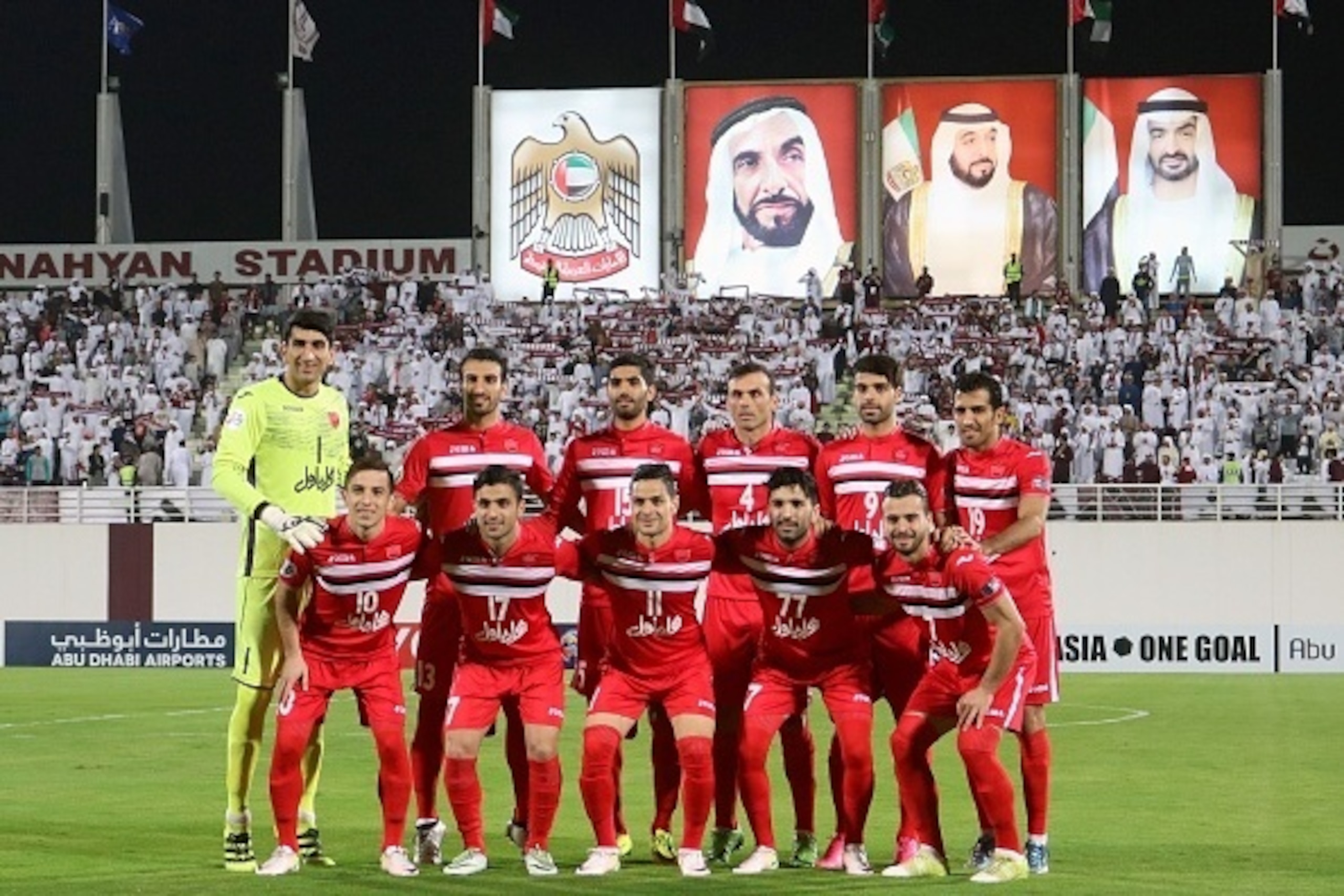Persepolis's players pose prior to the AFC Champions League qualifying football match between UAE's Al-Wahda and Iran's Persepolis on February 28, 2017, in Abu Dhabi. / AFP / NEZAR BALOUT        (Photo credit should read NEZAR BALOUT/AFP/Getty Images)