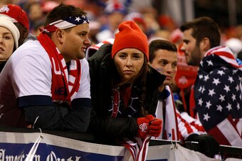 US men's national team fans are seen following the team 2-1 loss to the  Mexico men's national team during the 2018 FIFA World Cup qualifying match in Columbus, Ohio on November 11, 2016. / AFP / Paul Vernon        (Photo credit should read PAUL VERNON/AF