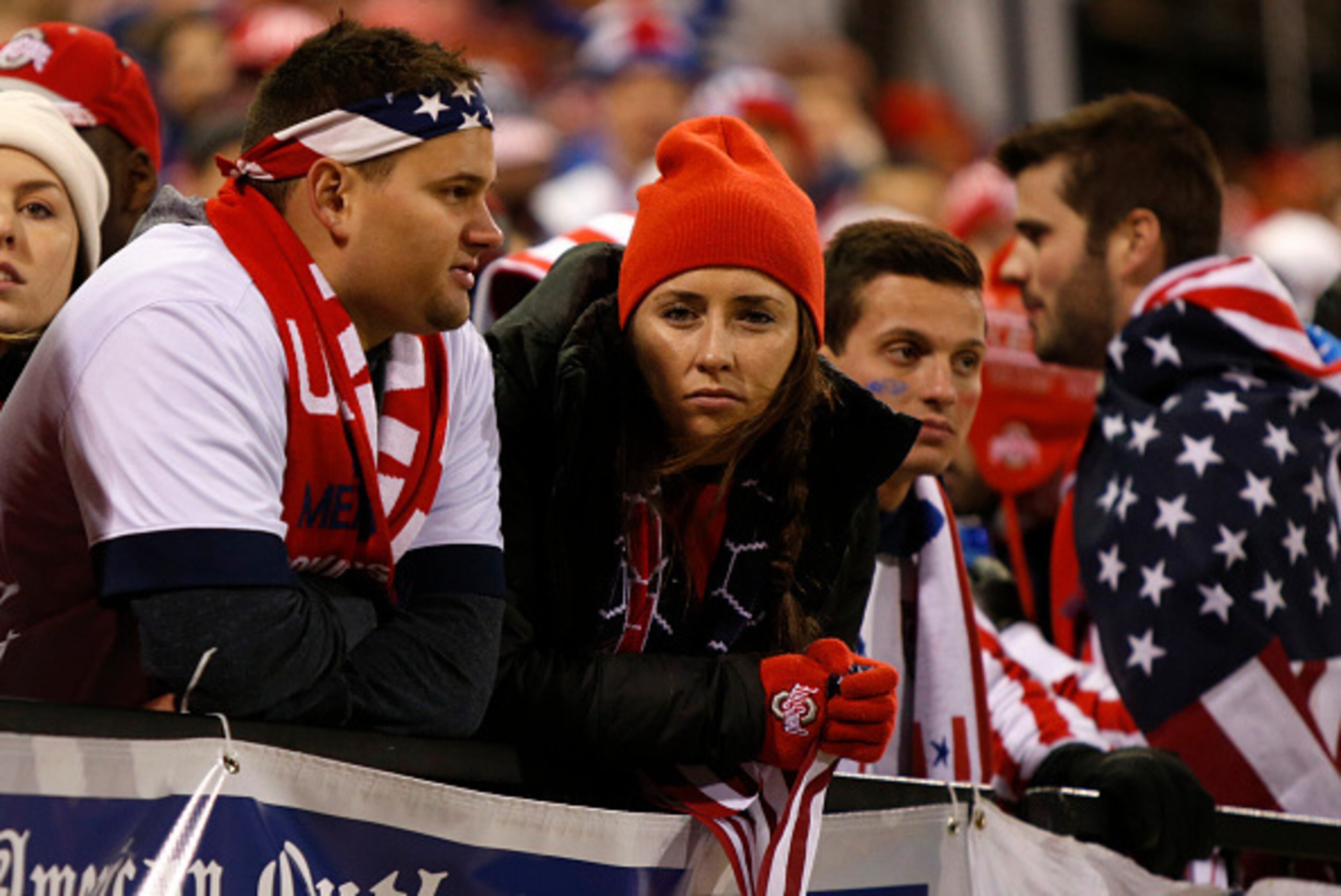 US men's national team fans are seen following the team 2-1 loss to the Mexico men's national team during the 2018 FIFA World Cup qualifying match in Columbus, Ohio on November 11, 2016. / AFP / Paul Vernon (Photo credit should read PAUL VERNON/AF US men's national team fans are seen following the team 2-1 loss to the Mexico men's national team during the 2018 FIFA World Cup qualifying match in Columbus, Ohio on November 11, 2016. / AFP / Paul Vernon (Photo credit should read PAUL VERNON/AF