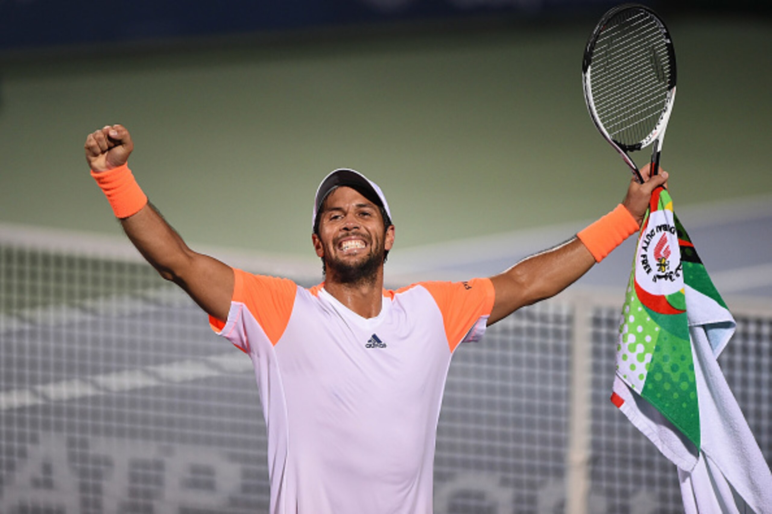 DUBAI, UNITED ARAB EMIRATES - MARCH 03:  Fernando Verdasco of Spain celebrates winning his semi final match against Robin Haase of Netherlands on day six of the ATP Dubai Duty Free Tennis Championship on March 3, 2017 in Dubai, United Arab Emirates.  (Pho