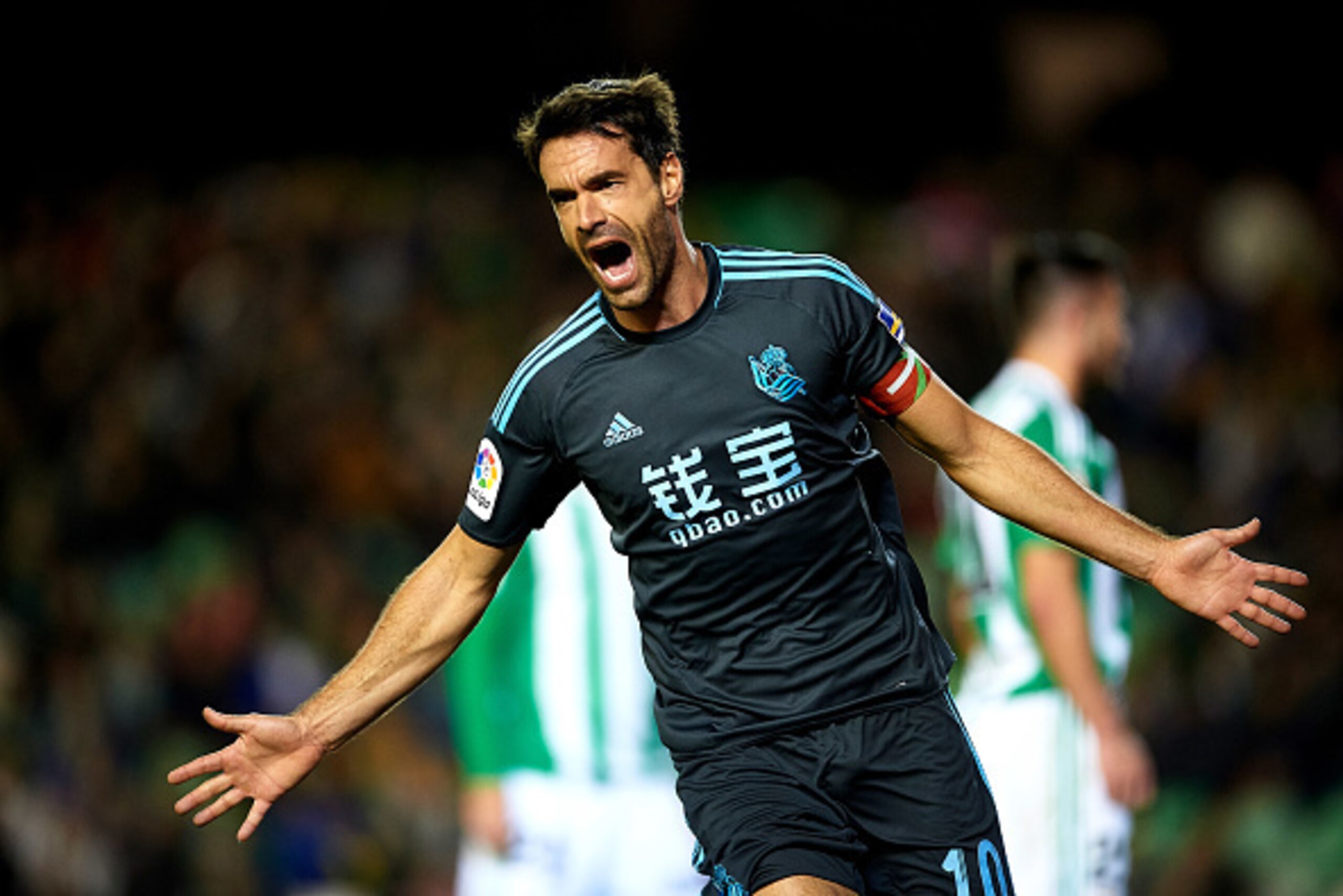 SEVILLE, SPAIN - MARCH 03:  Xabier Prieto of Real Sociedad celebrates after scoring during La Liga match between Real Betis Balompie and Real Sociedad de Futbol at Benito Villamarin Stadium on March 03, 2017 in Seville, Spain.  (Photo by Aitor Alcalde Col