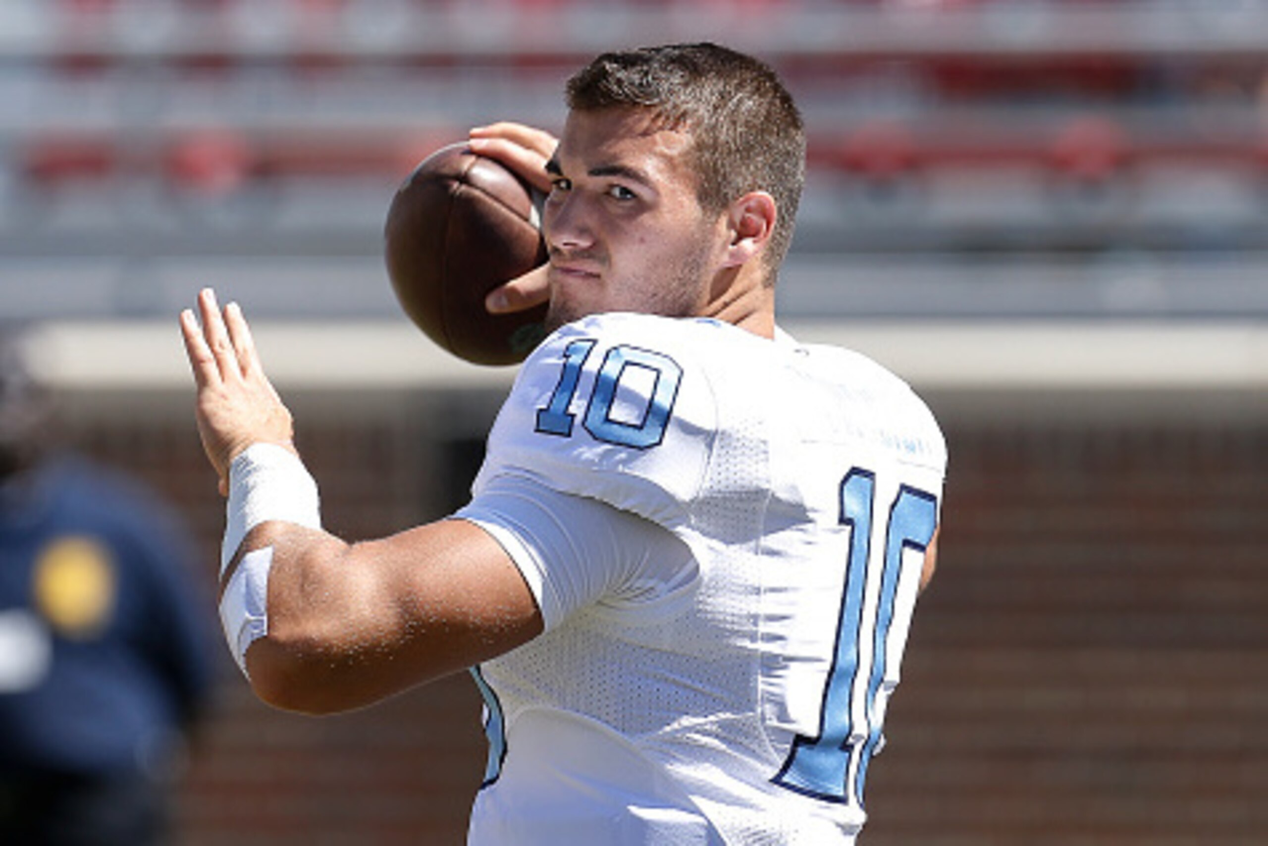 TALLAHASSEE, FL - OCTOBER 1: Quarterback Mitch Trubisky #10 of the North Carolina Tar Heels before the game against the Florida State Seminoles at Doak Campbell Stadium on Bobby Bowden Field on October 1, 2016 in Tallahassee, Florida. North Carolina upset