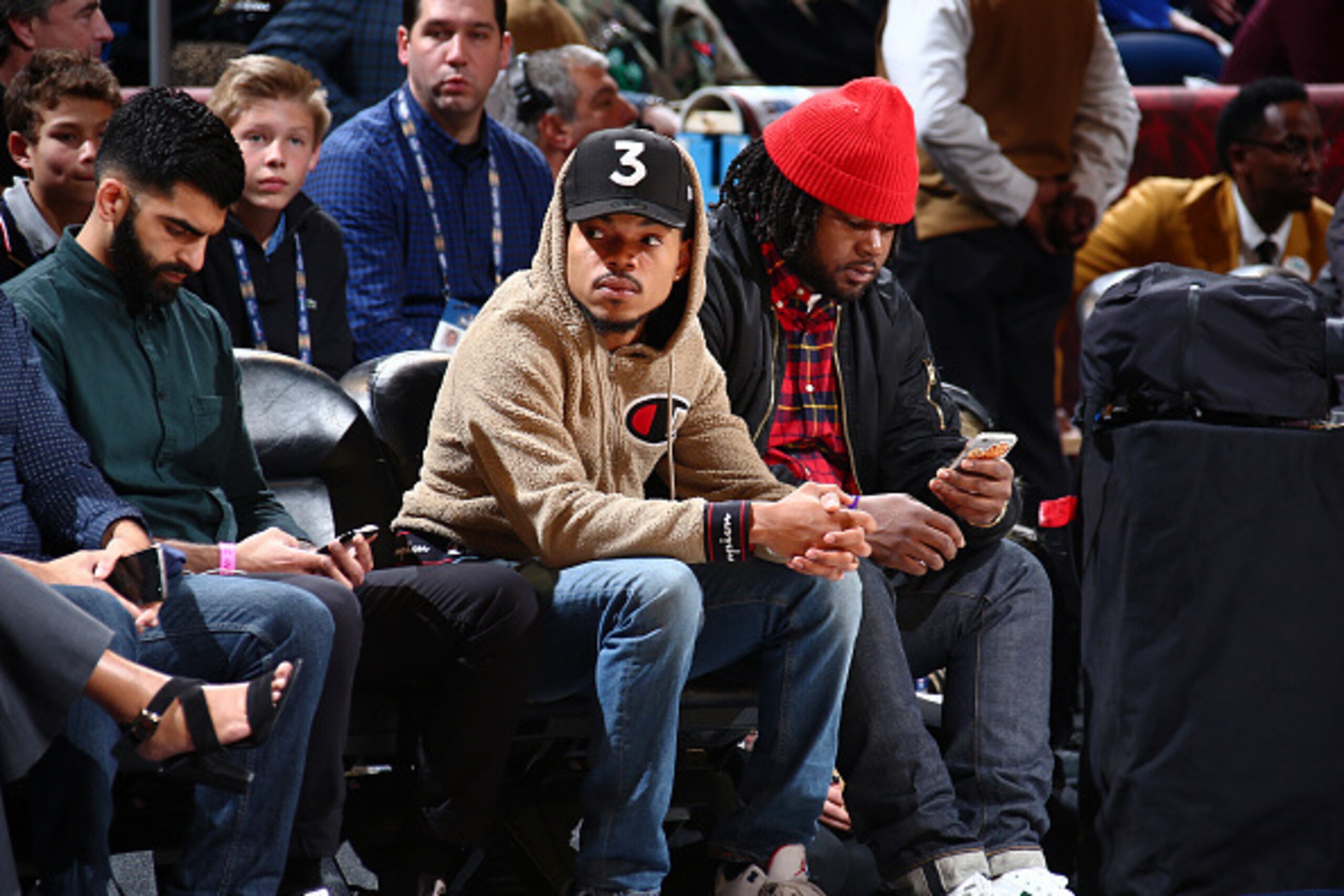 NEW ORLEANS, LA - FEBRUARY 18: Chance the Rapper during the JBL Three-Point Contest during State Farm All-Star Saturday Night as part of the 2017 NBA All-Star Weekend on February 18, 2017 at the Smoothie King Center in New Orleans, Louisiana. NOTE TO USER