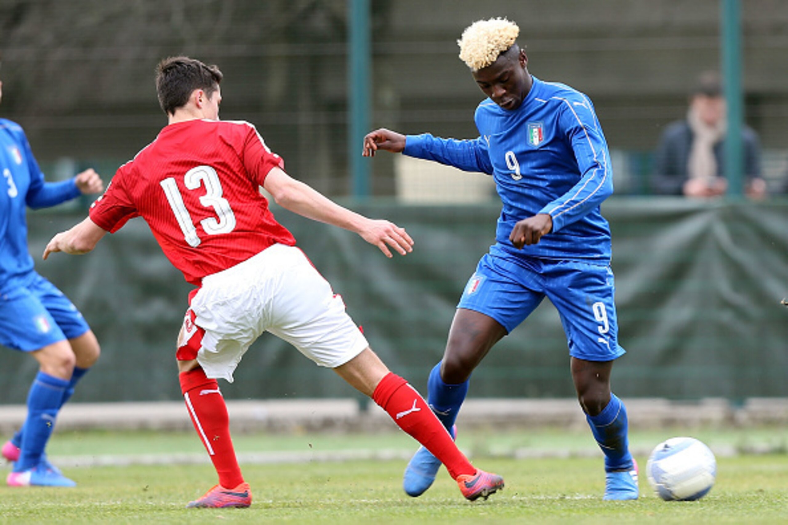 SESTO FIORENTINO, ITALY - FEBRUARY 21: Kean Bioty Moise of Italy U17 in action during the International Friendly match between Italy U17 and Austria U17 at  on February 21, 2017 in Sesto Fiorentino, Italy.  (Photo by Gabriele Maltinti/Getty Images)