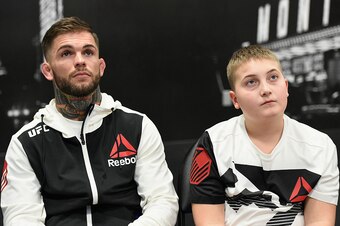 Cody Garbrandt and Maddux Maple backstage during the UFC 207 event at T-Mobile Arena on December 30, 2016, in Las Vegas.