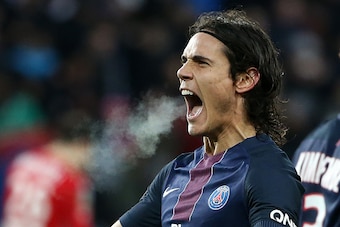 PARIS, FRANCE - MARCH 4: Edinson Cavani of PSG celebrates his winning goal on a penalty kick during the French Ligue 1 match between Paris Saint Germain (PSG) and AS Nancy Lorraine (ASNL) at Parc des Princes stadium on March 4, 2017 in Paris, France. (Pho