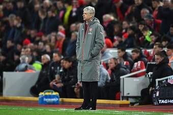 LIVERPOOL, ENGLAND - MARCH 04:  Arsene Wenger, Manager of Arsenal looks dejected during the Premier League match between Liverpool and Arsenal at Anfield on March 4, 2017 in Liverpool, England.  (Photo by Laurence Griffiths/Getty Images)
