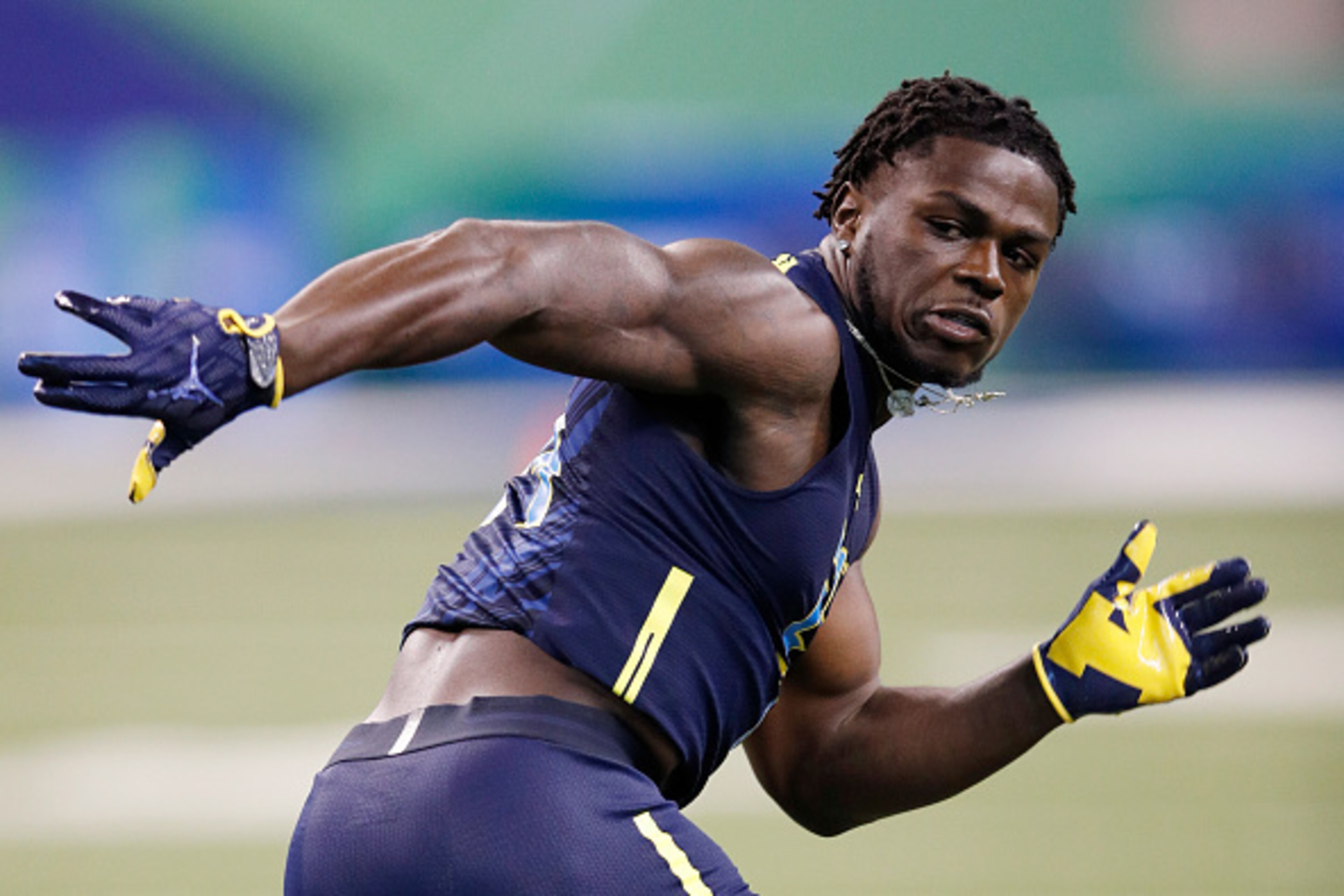 INDIANAPOLIS, IN - MARCH 06: Defensive back Jabrill Peppers of Michigan participates in a drill during day six of the NFL Combine at Lucas Oil Stadium on March 6, 2017 in Indianapolis, Indiana. (Photo by Joe Robbins/Getty Images)