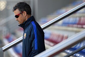 Barcelona's coach Luis Enrique arrives for a training session at the Sports Center FC Barcelona Joan Gamper in Sant Joan Despi, near Barcelona on March 7, 2017, on the eve of the UEFA Champions League football match between FC Barcelona and Paris Saint-Ge