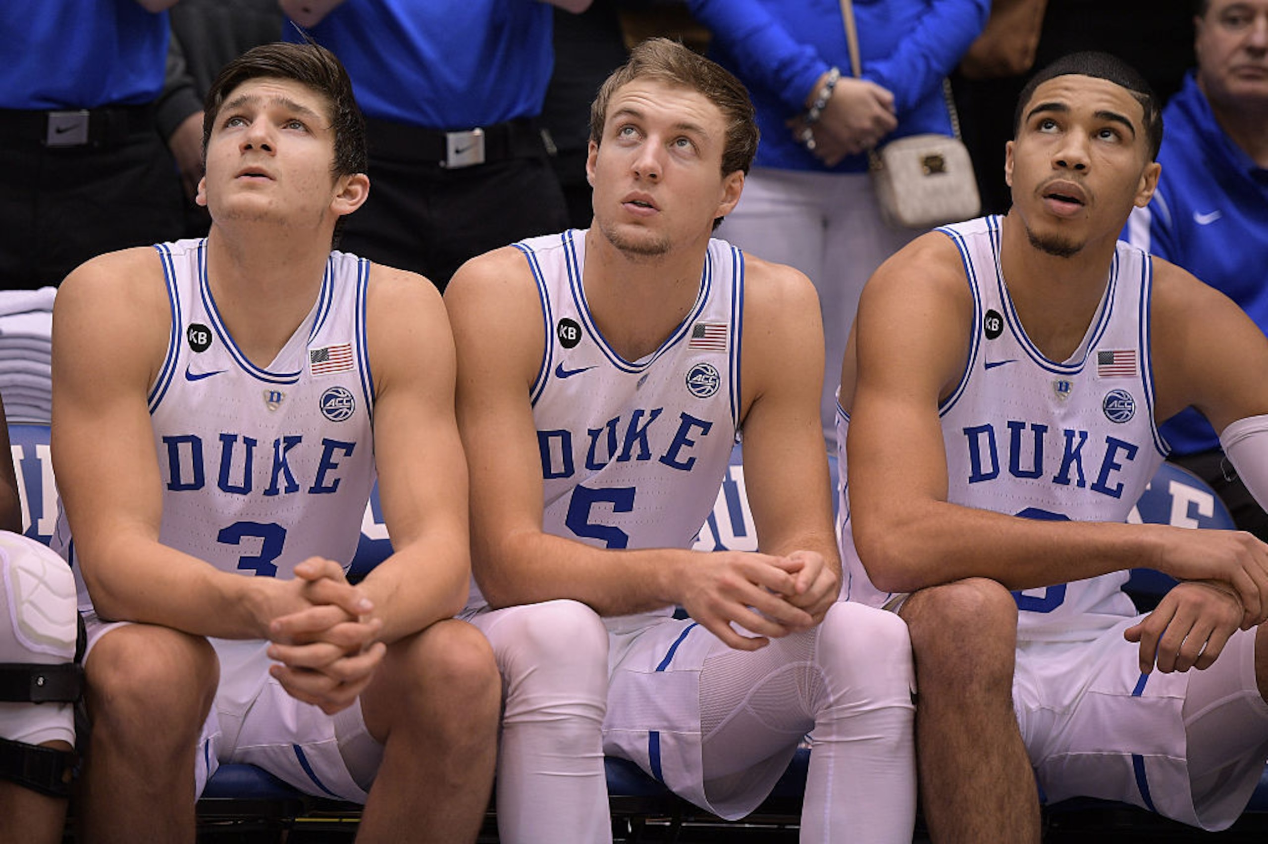 Grayson Allen (left), Luke Kennard and Jayson Tatum