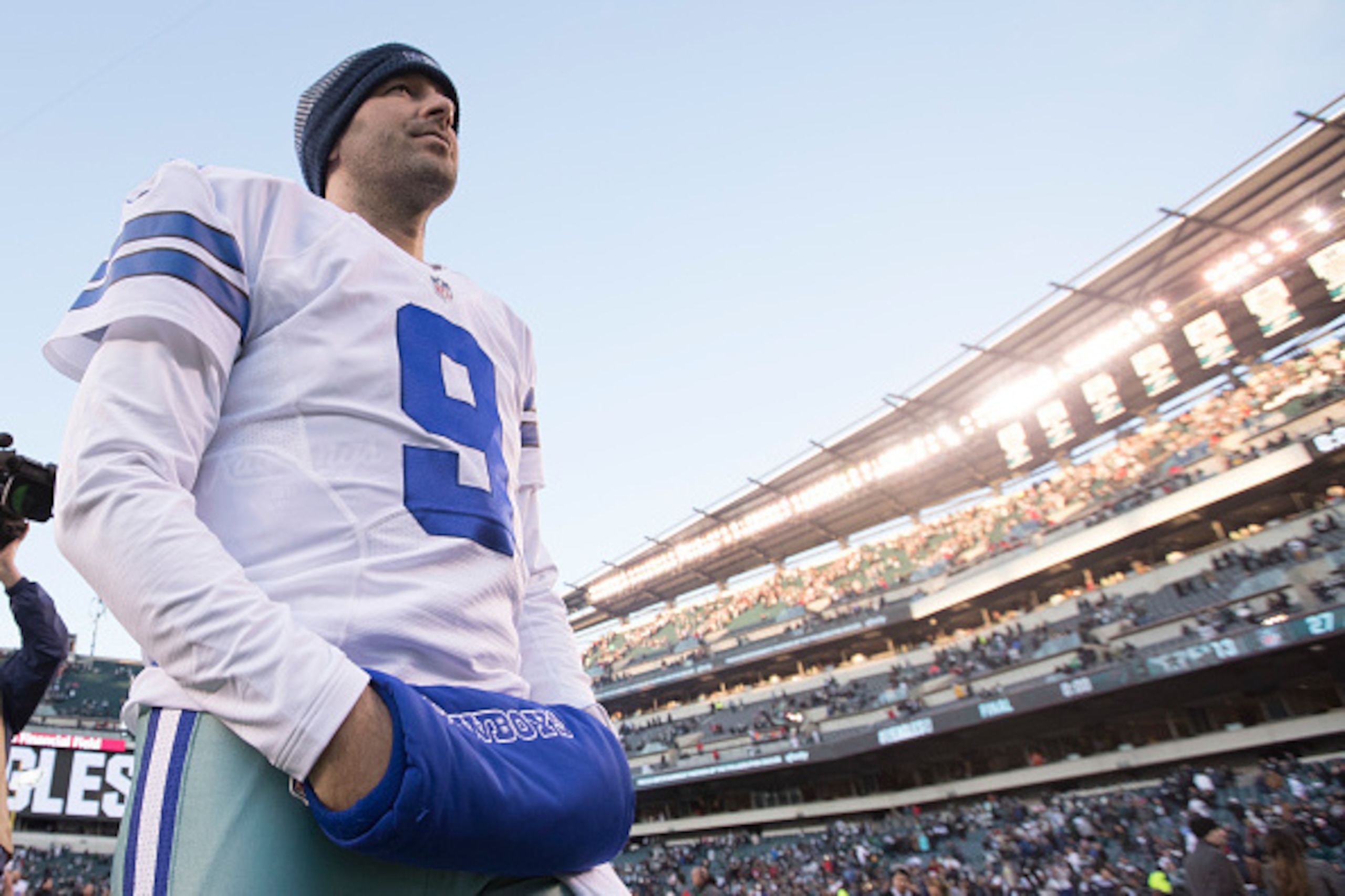 PHILADELPHIA, PA - JANUARY 1: Tony Romo #9 of the Dallas Cowboys walks off the field after the game against the Philadelphia Eagles at Lincoln Financial Field on January 1, 2017 in Philadelphia, Pennsylvania. The Eagles defeated the Cowboys 27-13. (Photo 