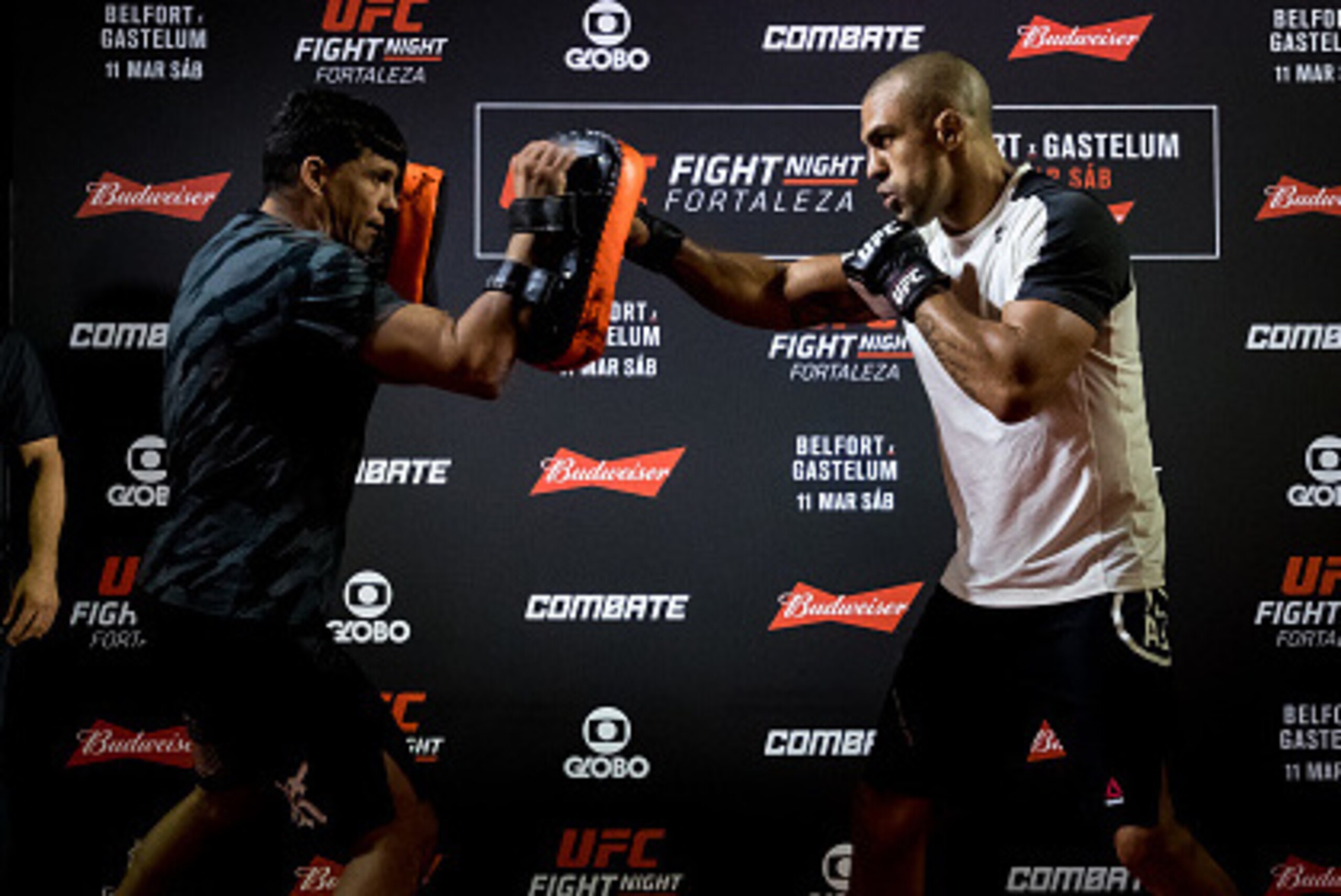 FORTALEZA, BRAZIL - MARCH 08:  Middleweight contender Vitor Belfort of Brazil holds an open training session at Iguatemi Shopping on March 08, 2017 in Fortaleza, Brazil. (Photo by Buda Mendes/Zuffa LLC/Zuffa LLC via Getty Images)