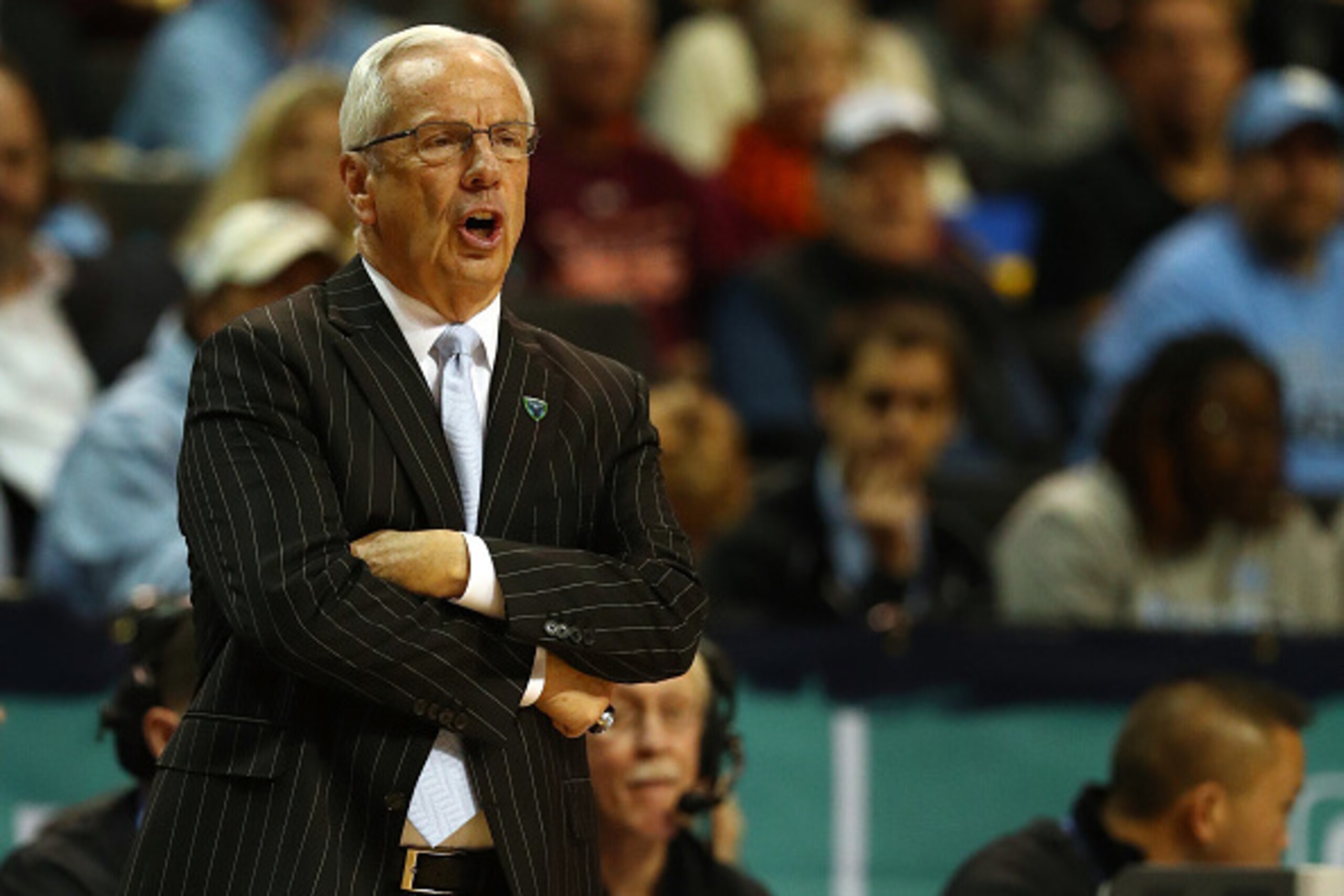 NEW YORK, NY - MARCH 09:  Head coach Roy Williams of the North Carolina Tar Heels in action against the Miami (Fl) Hurricanes during the Quarterfinals of the ACC Basketball Tournament  at the Barclays Center on March 9, 2017 in New York City.  (Photo by A